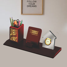Load image into Gallery viewer, MDF Pen Holder with 24K Gold Plated Feather &amp; Round Watch For Corporate Gifting
