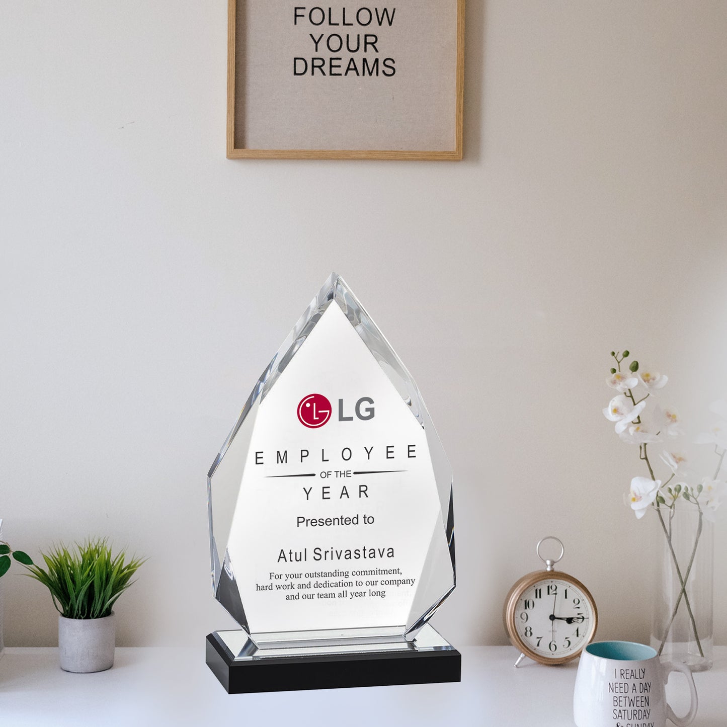 Customized Crystal Trophy with Matter Printed For Corporate Gifting