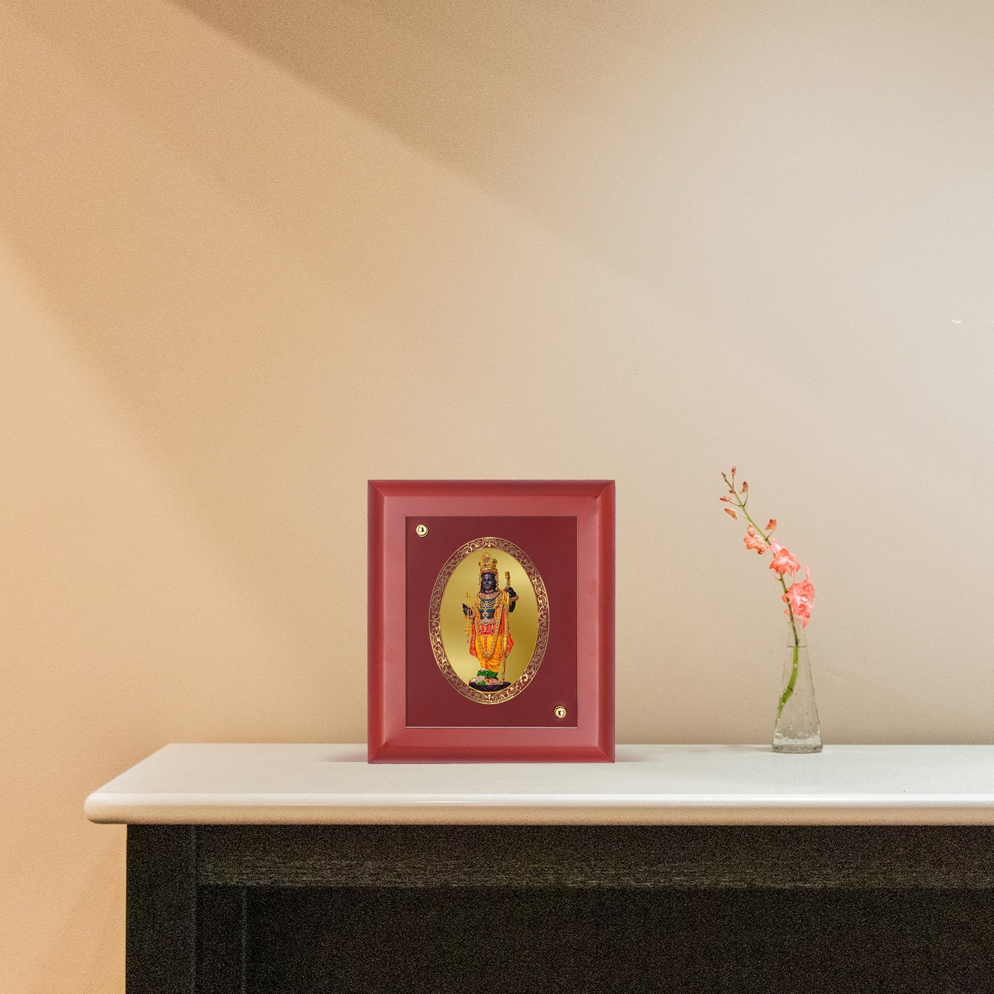 DIVINITI 24K Gold Plated Foil Ram Lalla Stylish Photo Frame Idol for Puja Room, Table Top, Home Decor, Wall Hanging, Gift|MDF Size 1 (16.7x14.2 CM)