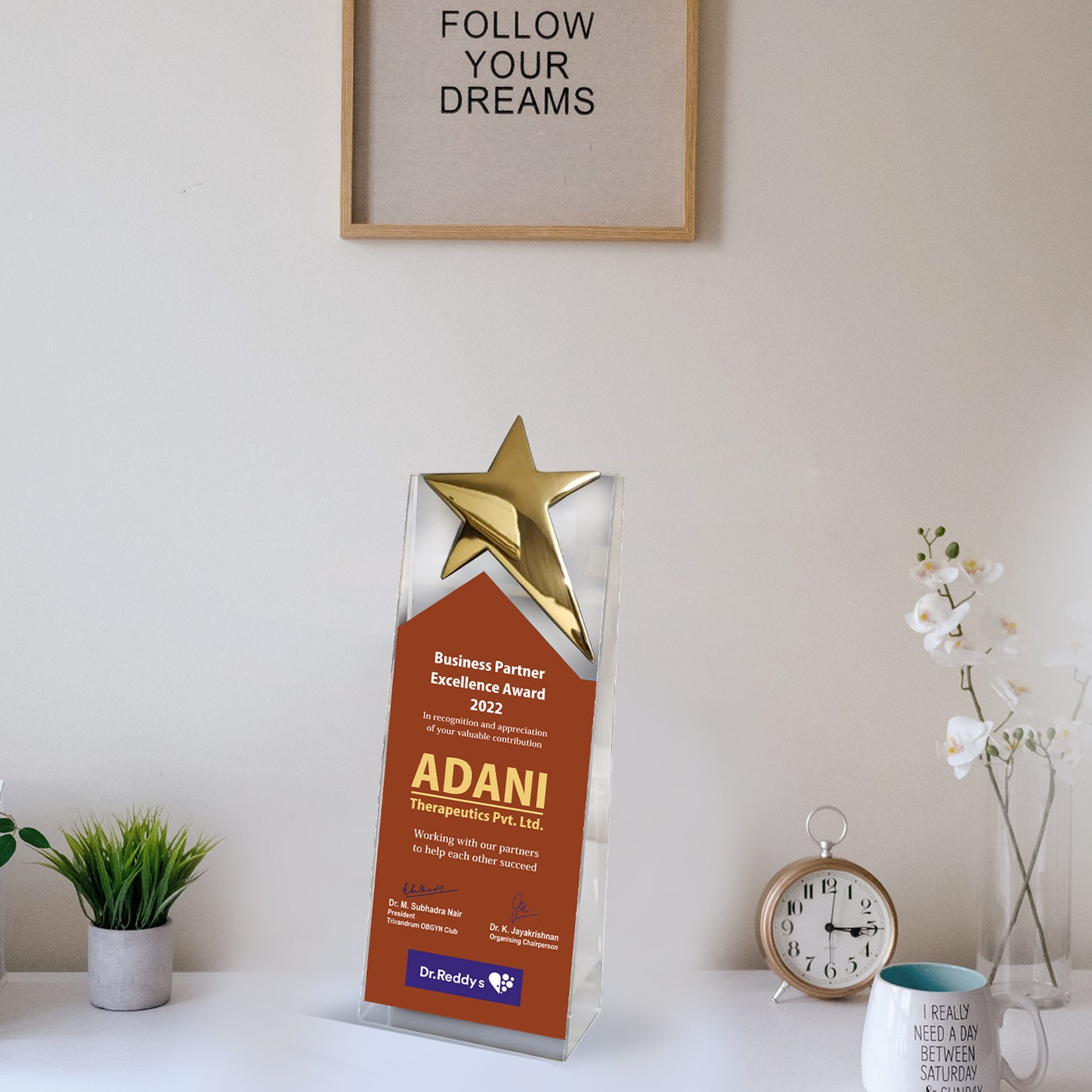 Customized Acrylic Trophy with Matter Printed & Metal Star For Corporate Gifting