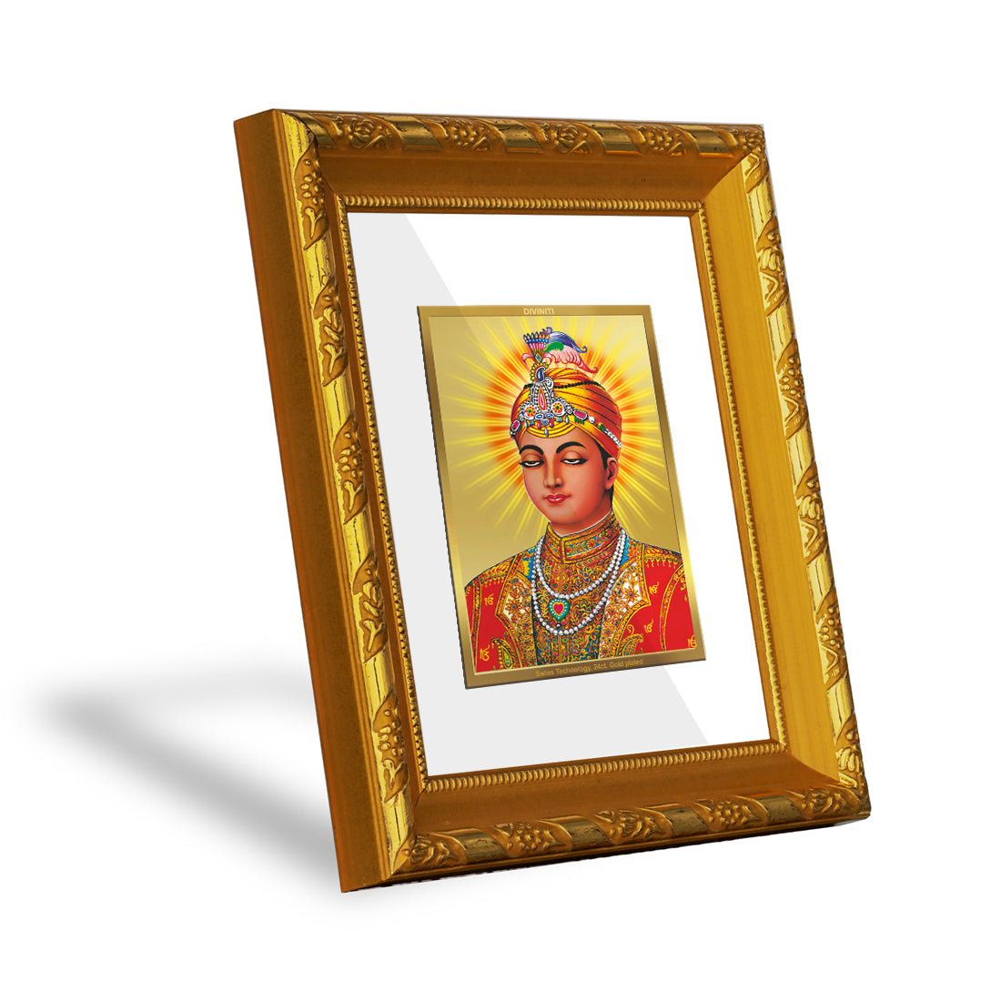 DIVINITI 24K Gold Plated Guru Harkrishan Sahib Ji Photo Frame For Home Wall Decor, Premium Gift (15.0 X 13.0 CM)