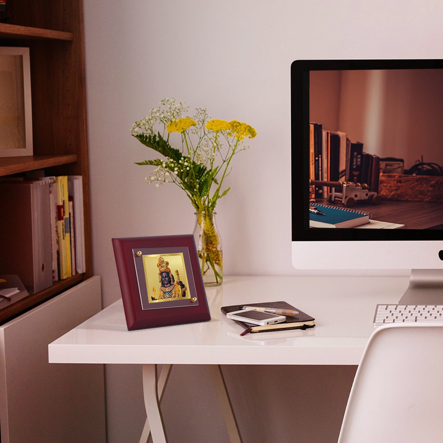 Diviniti 24K Gold Plated Lord Ram Lalla Photo Frame Protector of Dharma for Home Decor Showpiece, Tabletop, Puja Room, Gift | MDF Size 1A (10x10 CM)