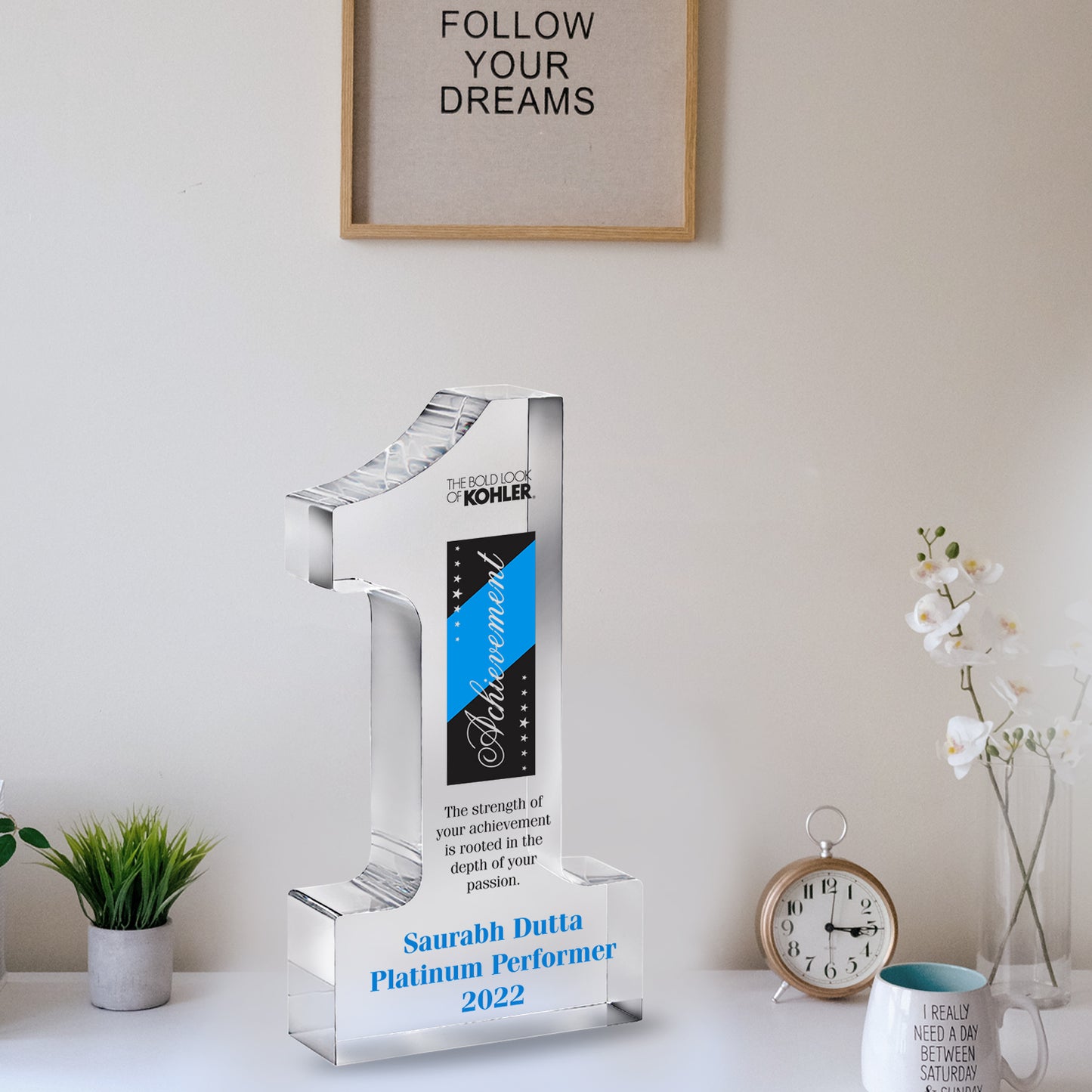 Customized Crystal Trophy with Matter Printed For Corporate Gifting