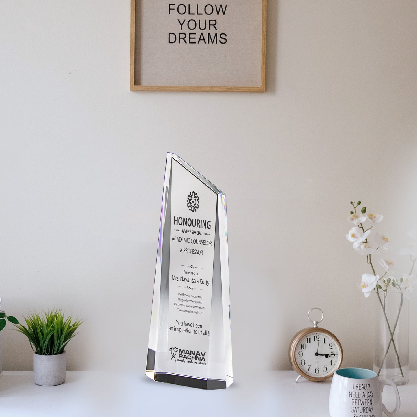 Customized Crystal Trophy with Matter Printed For Corporate Gifting