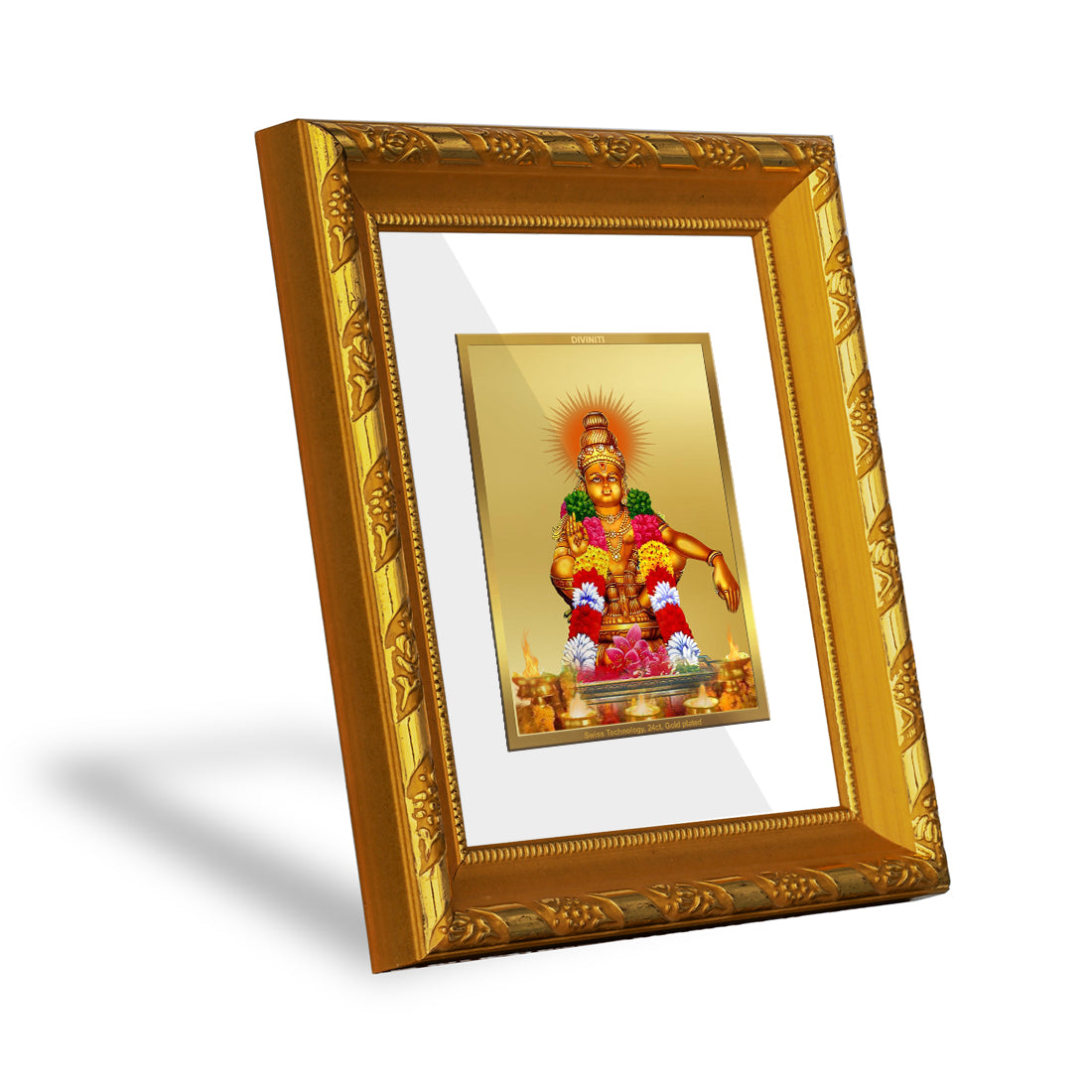DIVINITI 24K Gold Plated Foil Ayyappan Religious Photo Frame for Home Decor, Festival Gift DG 103 Size 1 (15.3x14.9 CM)