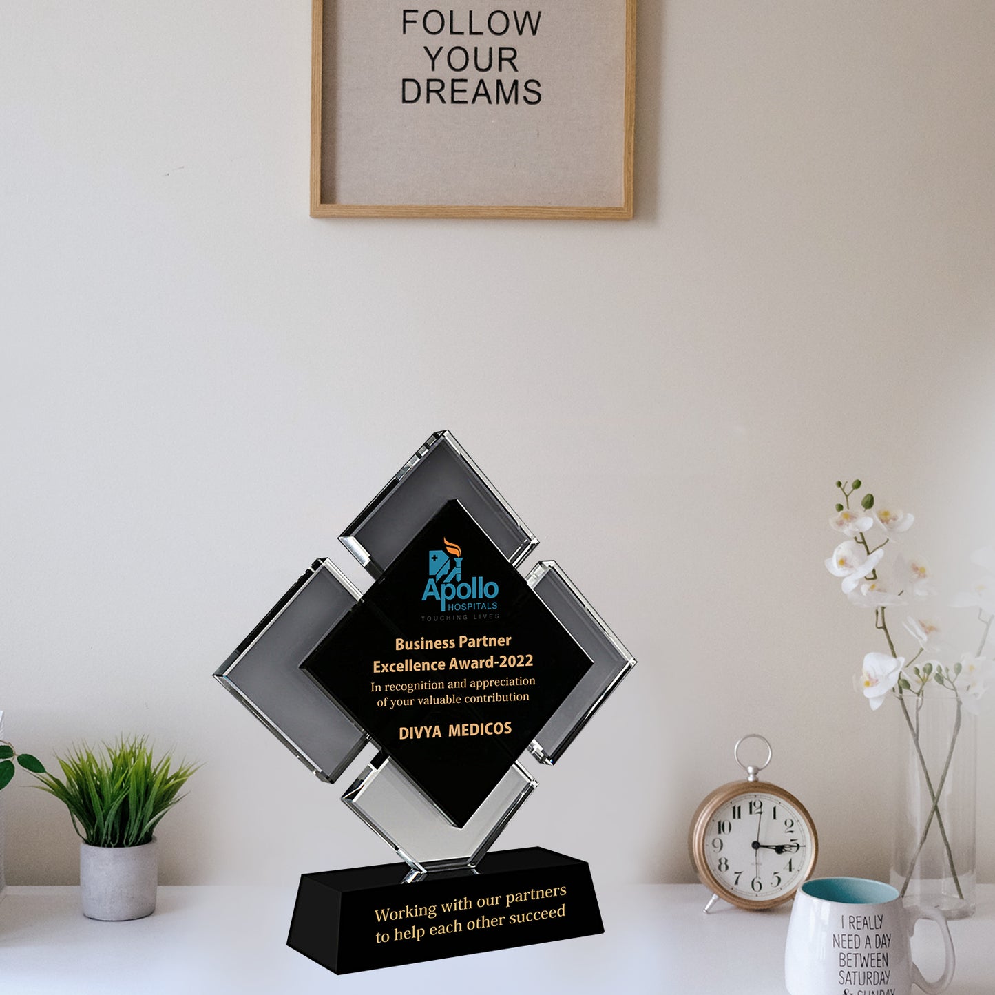 Customized Acrylic Trophy with Matter Printed For Corporate Gifting