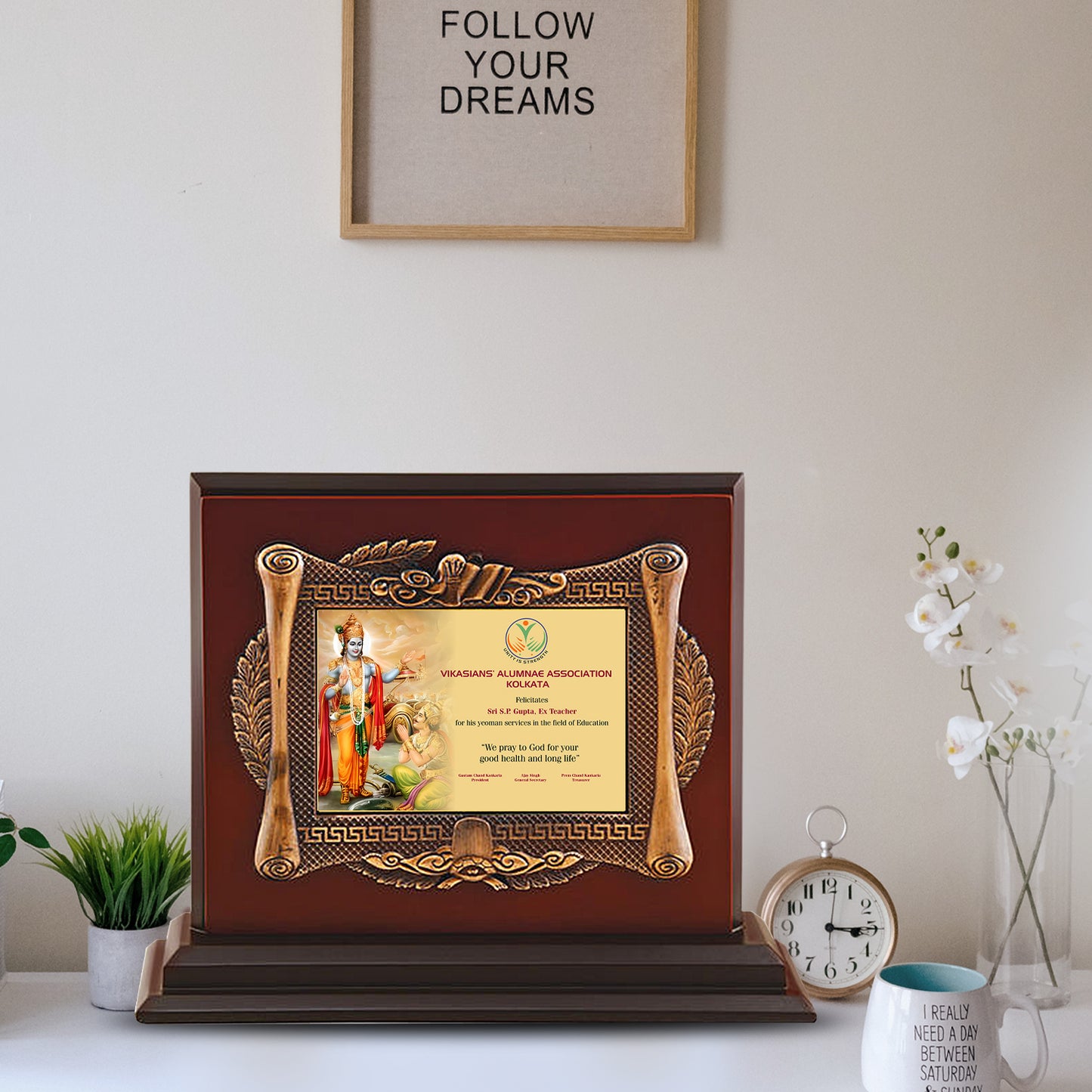 Customized MDF Memento With Image Printed on 24K Gold Plated Foil For Corporate Gifting
