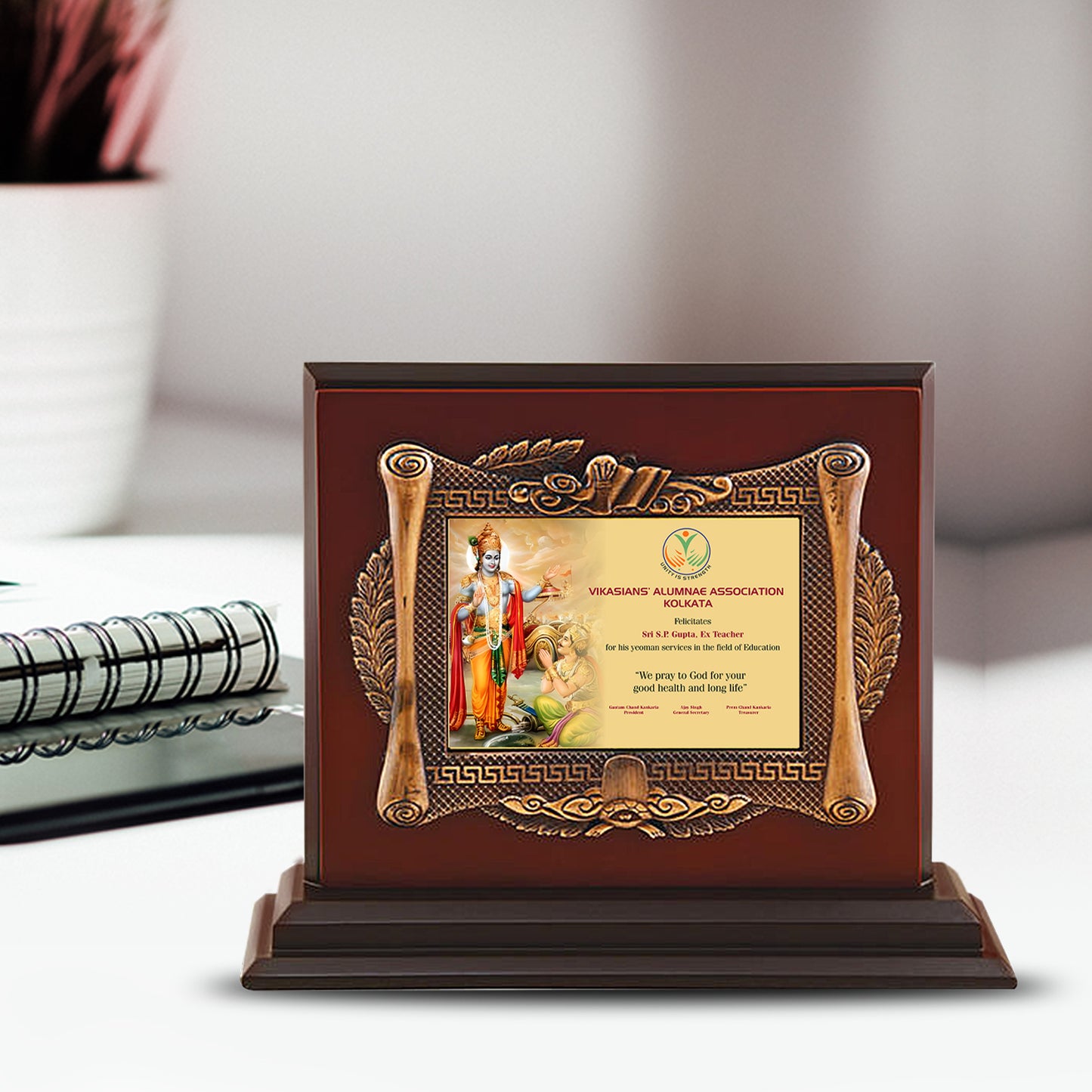 Customized MDF Memento With Image Printed on 24K Gold Plated Foil For Corporate Gifting