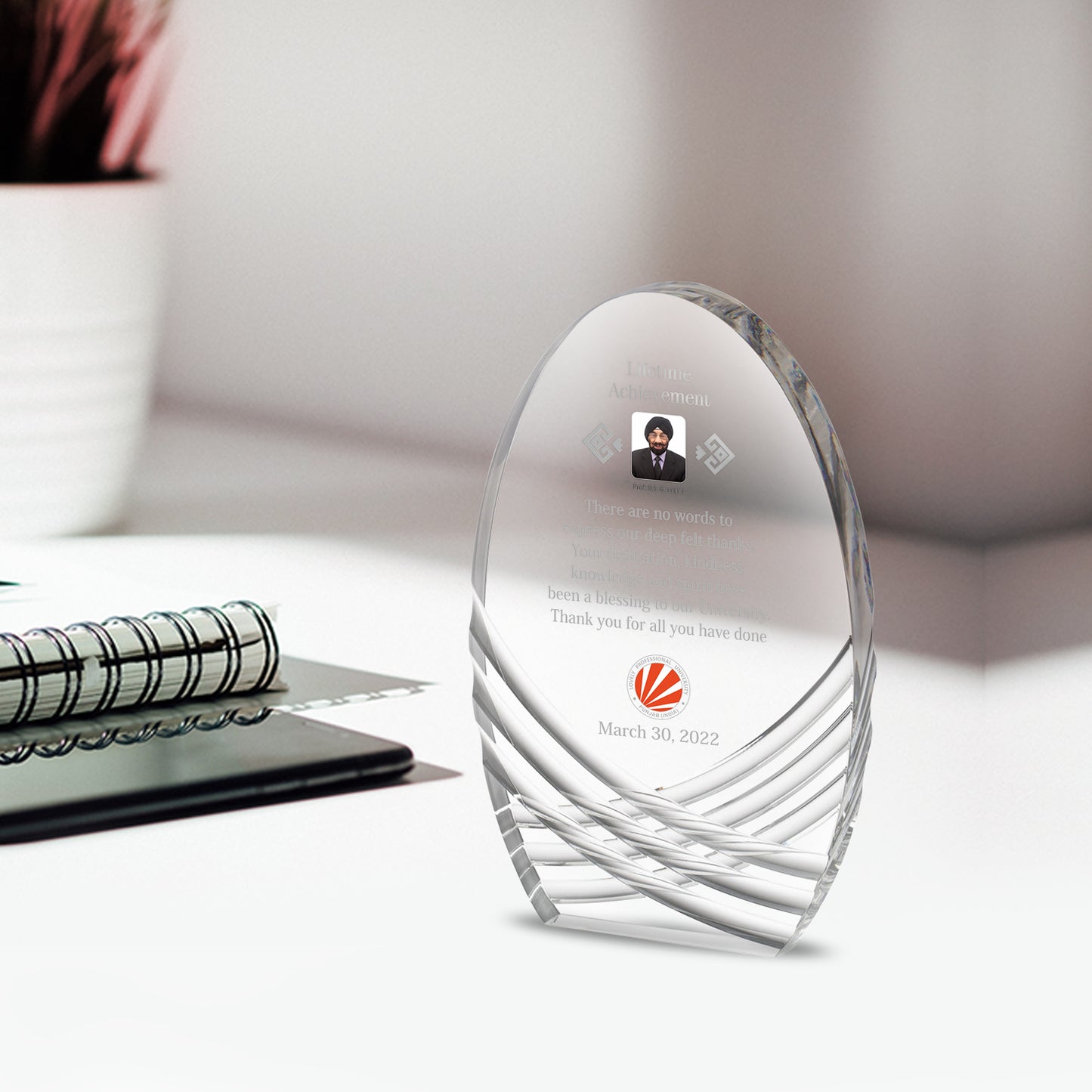 Customized Crystal Trophy with Matter Printed For Corporate Gifting
