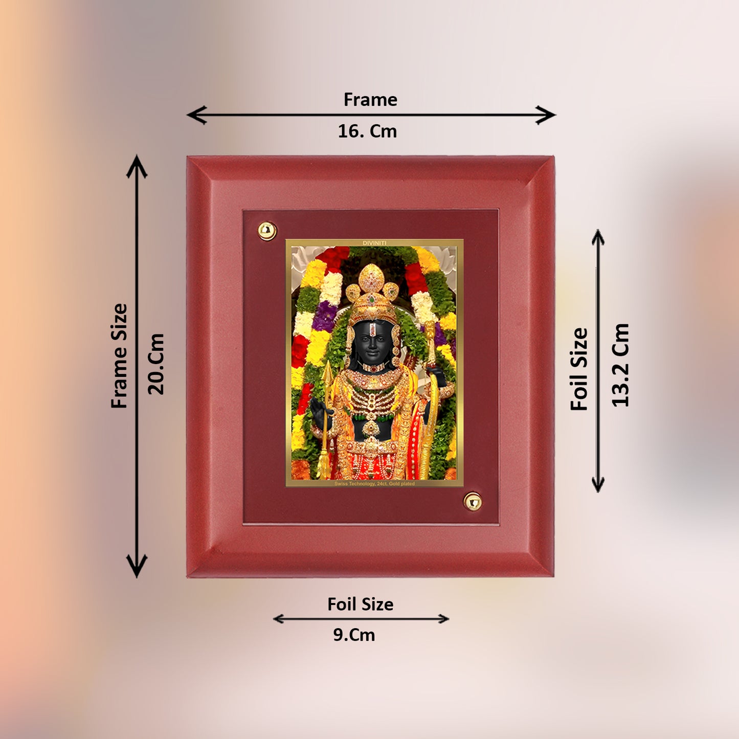 DIVINITI 24K Gold Plated Foil Ram Lalla Photo Frame For Home Decor, Wall Hanging, Table Top, Puja Room & Gift MDF Size 2 (20x16 CM)