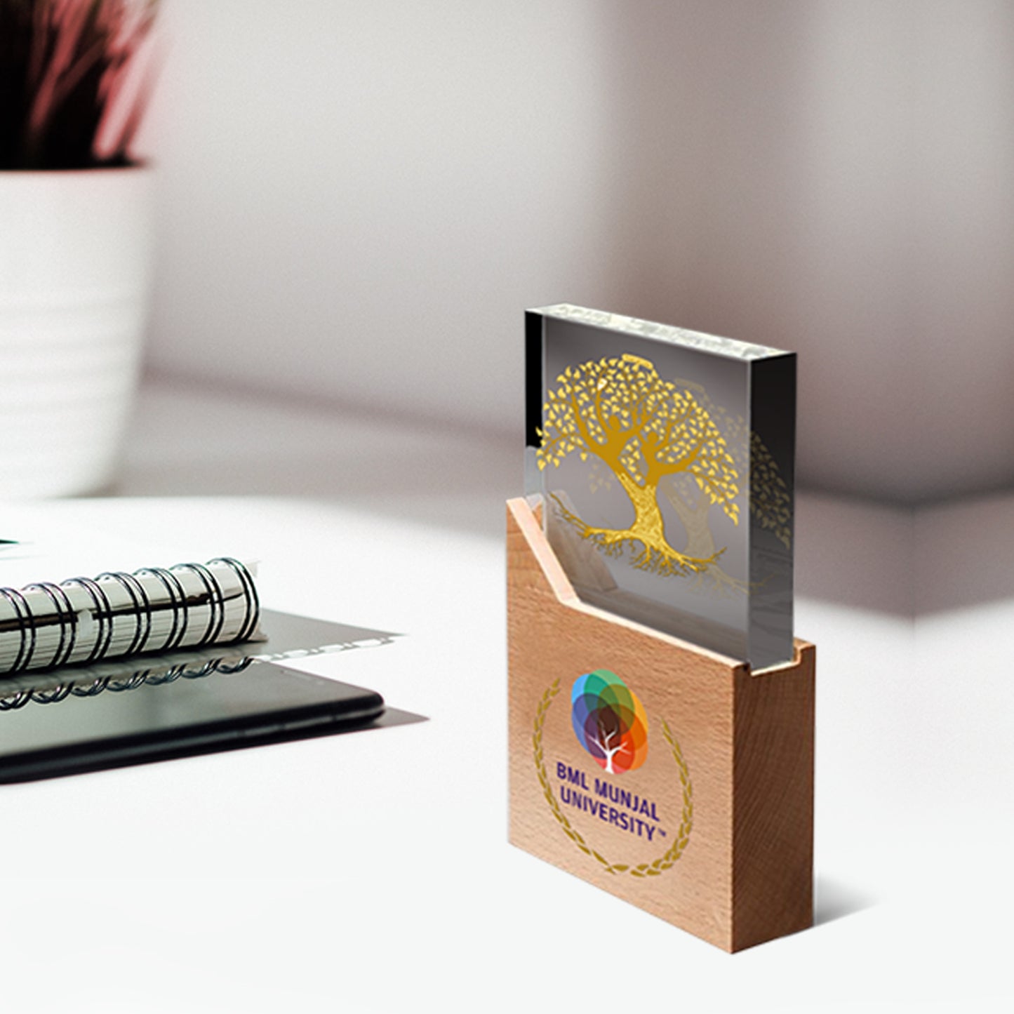 Customized Base Acrylic Trophy with Matter Printed For Corporate Gifting