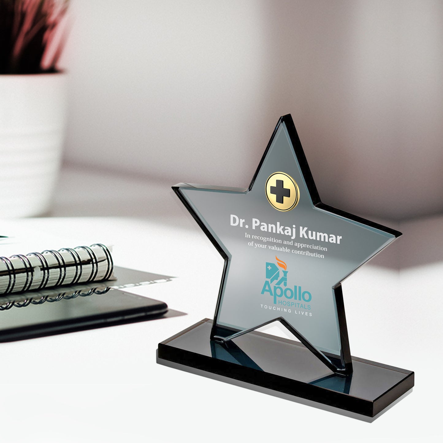 Customized Acrylic Trophy with Matter Printed For Corporate Gifting