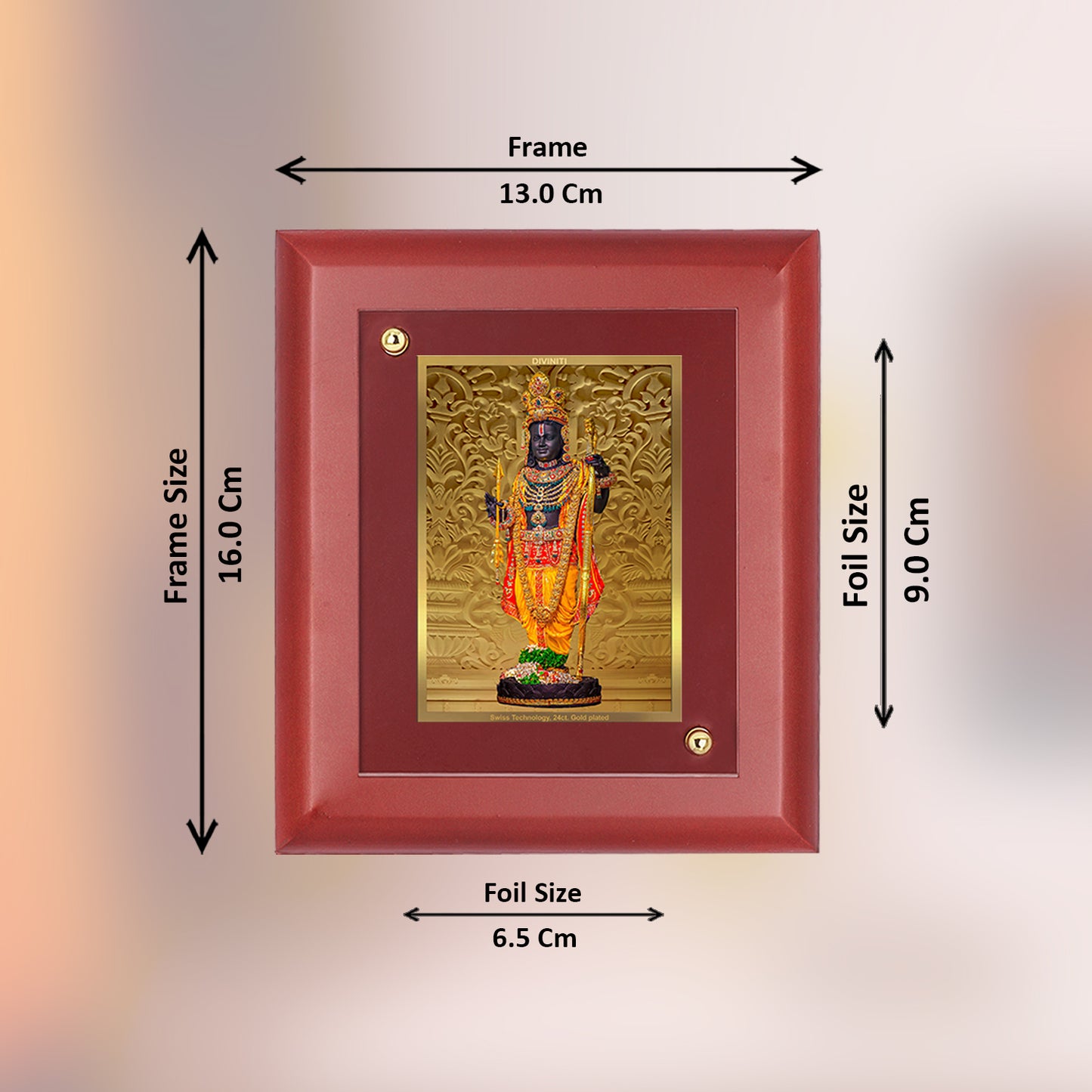 DIVINITI 24K Gold Plated Foil Lord Ram Lalla Classic Wall Photo Frame Idol for Workshop, Table Top, Home Decor, Puja Room, Gift|MDF Size 1 (16.7x14.2 CM)