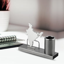 Load image into Gallery viewer, SS Pen Holder With Map of India Table Top For Corporate Gifting
