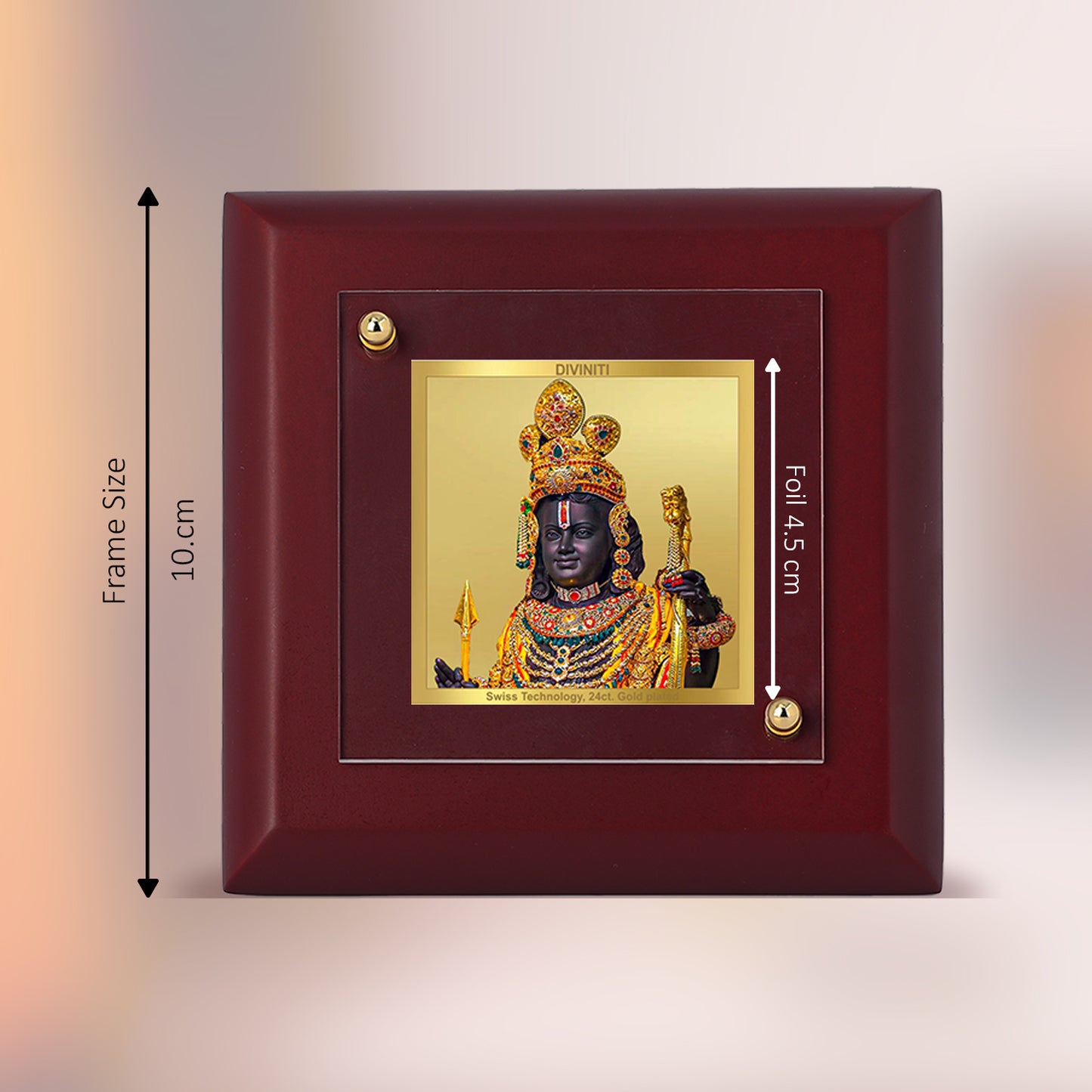Diviniti 24K Gold Plated Lord Ram Lalla Photo Frame Protector of Dharma for Home Decor Showpiece, Tabletop, Puja Room, Gift | MDF Size 1A (10x10 CM)