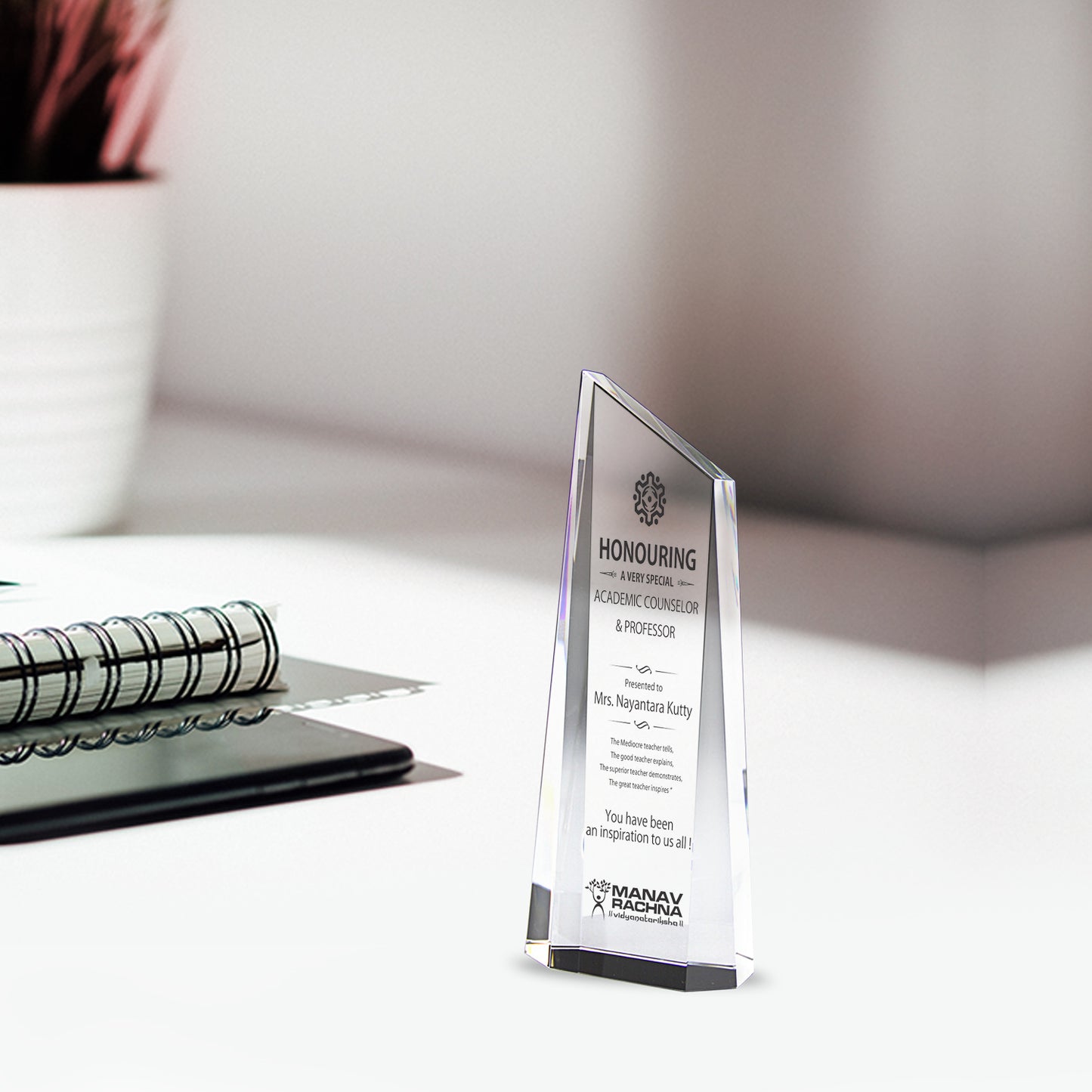 Customized Crystal Trophy with Matter Printed For Corporate Gifting