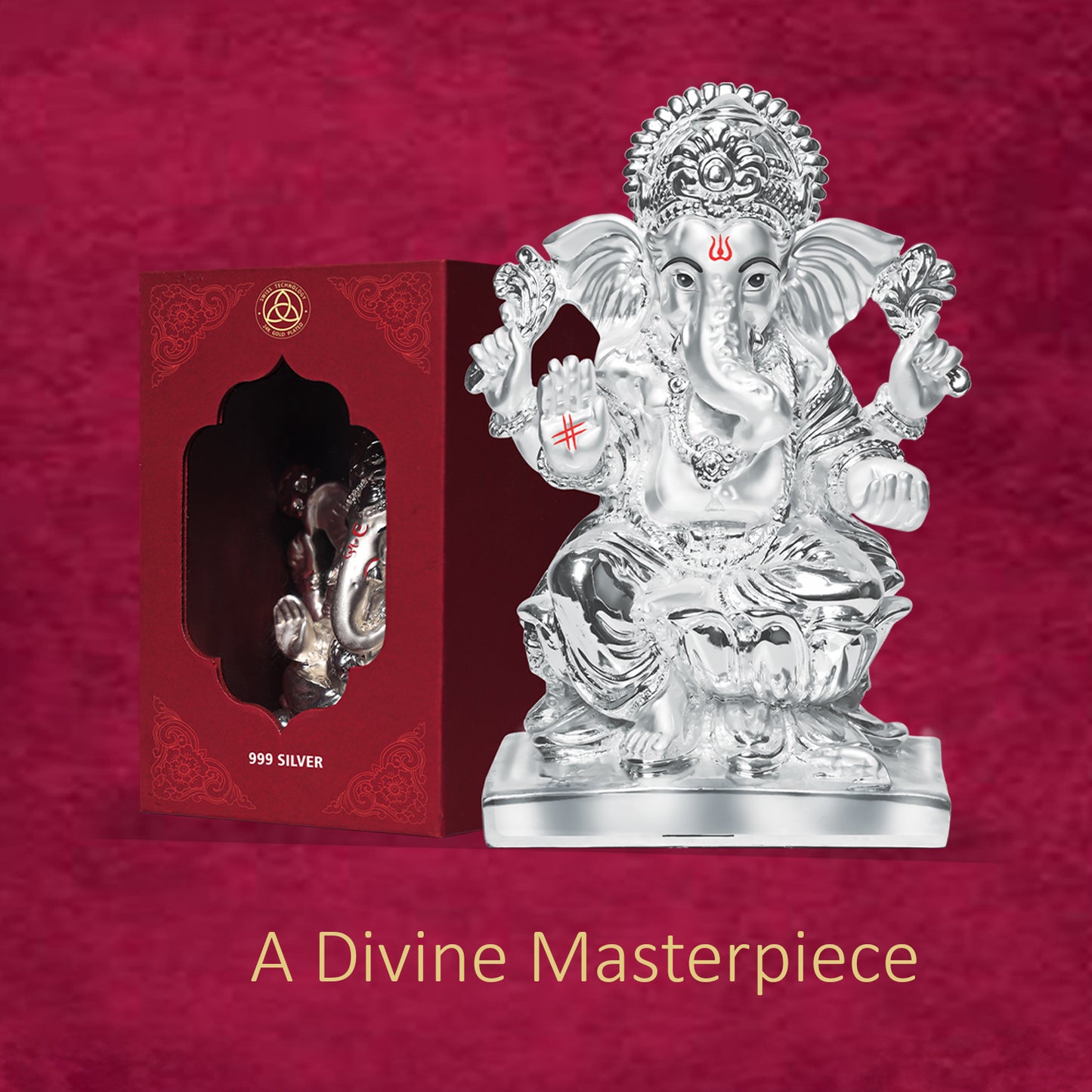 Diviniti 999 Silver Plated Ganesha Idol For Wedding Gift (11x11 cm)