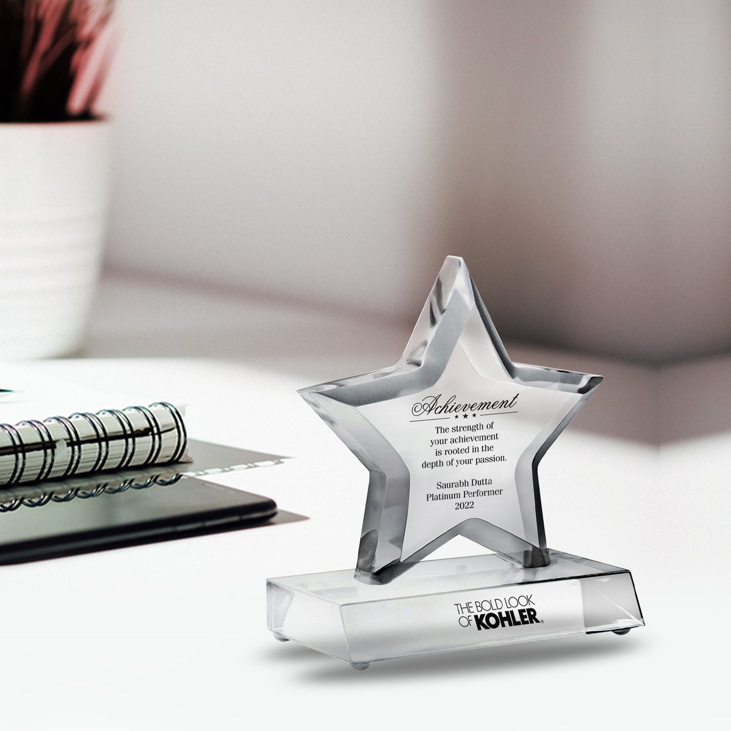 Customized Crystal Trophy with Matter Printed For Corporate Gifting