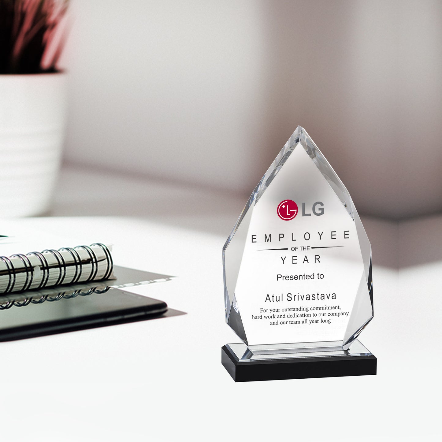 Customized Crystal Trophy with Matter Printed For Corporate Gifting