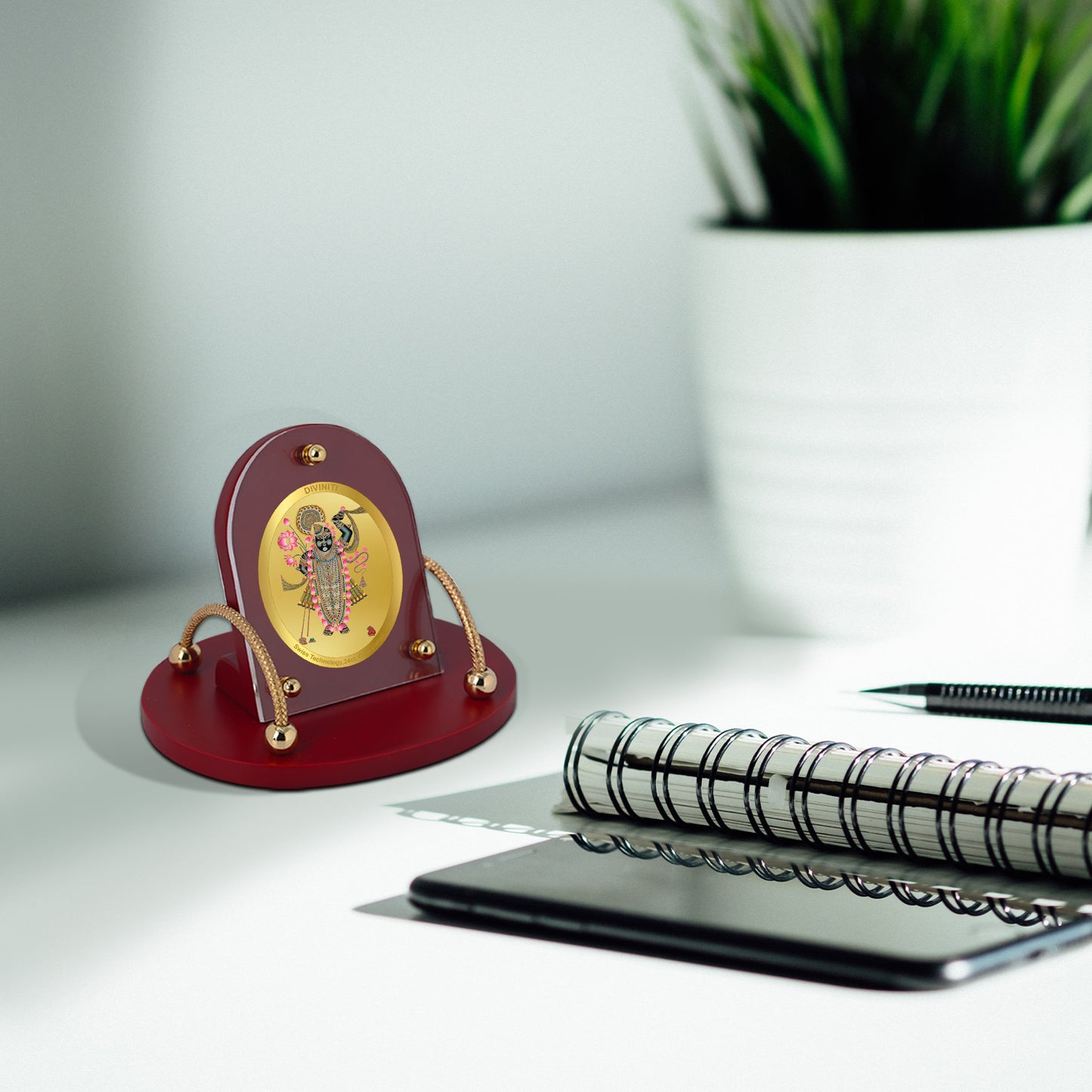 Diviniti 24K Gold Plated Foil Shrinathji Frame for Car Dashboard, Home Decor, Table & Office (8 CM x 9 CM)