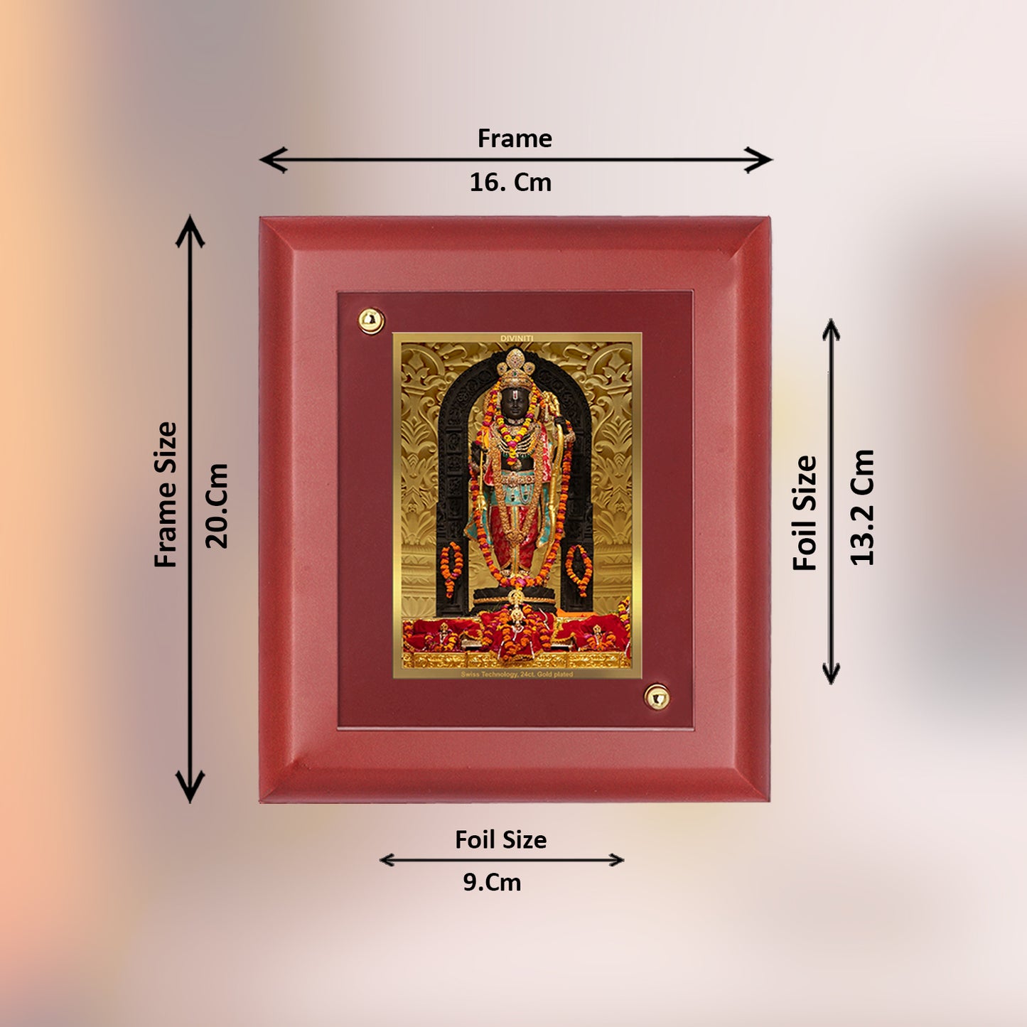 DIVINITI 24K Gold Plated Foil Ram Lalla Photo Frame For Home Decor, Wall Hanging Decor, Table, Puja Room & Gift MDF Size 2 (20x16 CM)