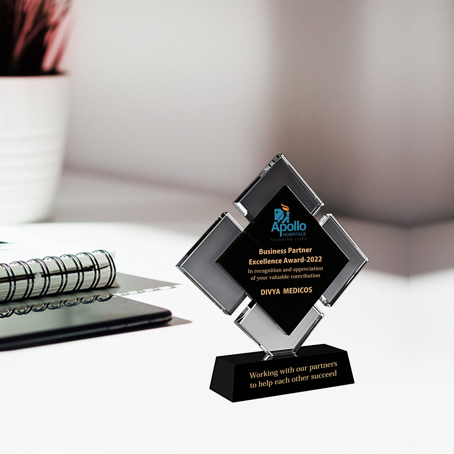 Customized Acrylic Trophy with Matter Printed For Corporate Gifting