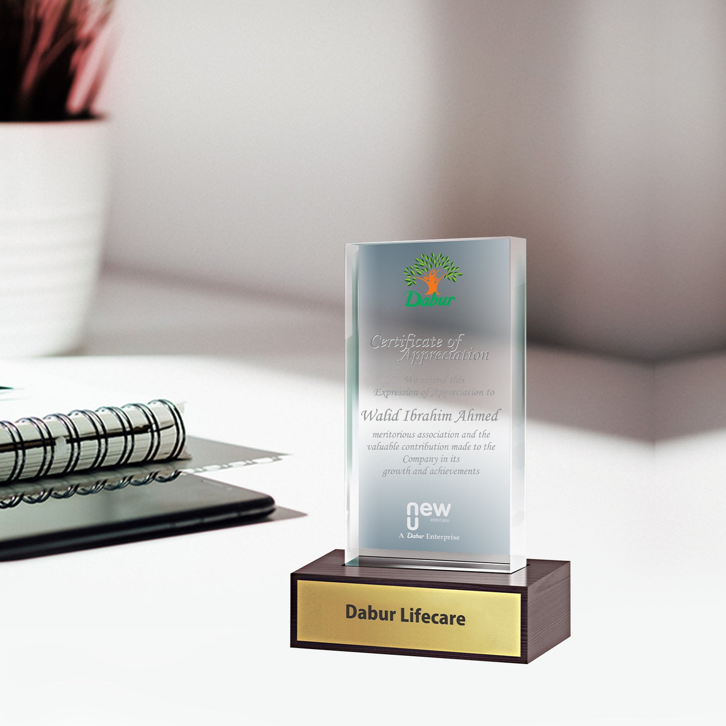 Customized Base Acrylic Trophy with Matter Printed For Corporate Gifting