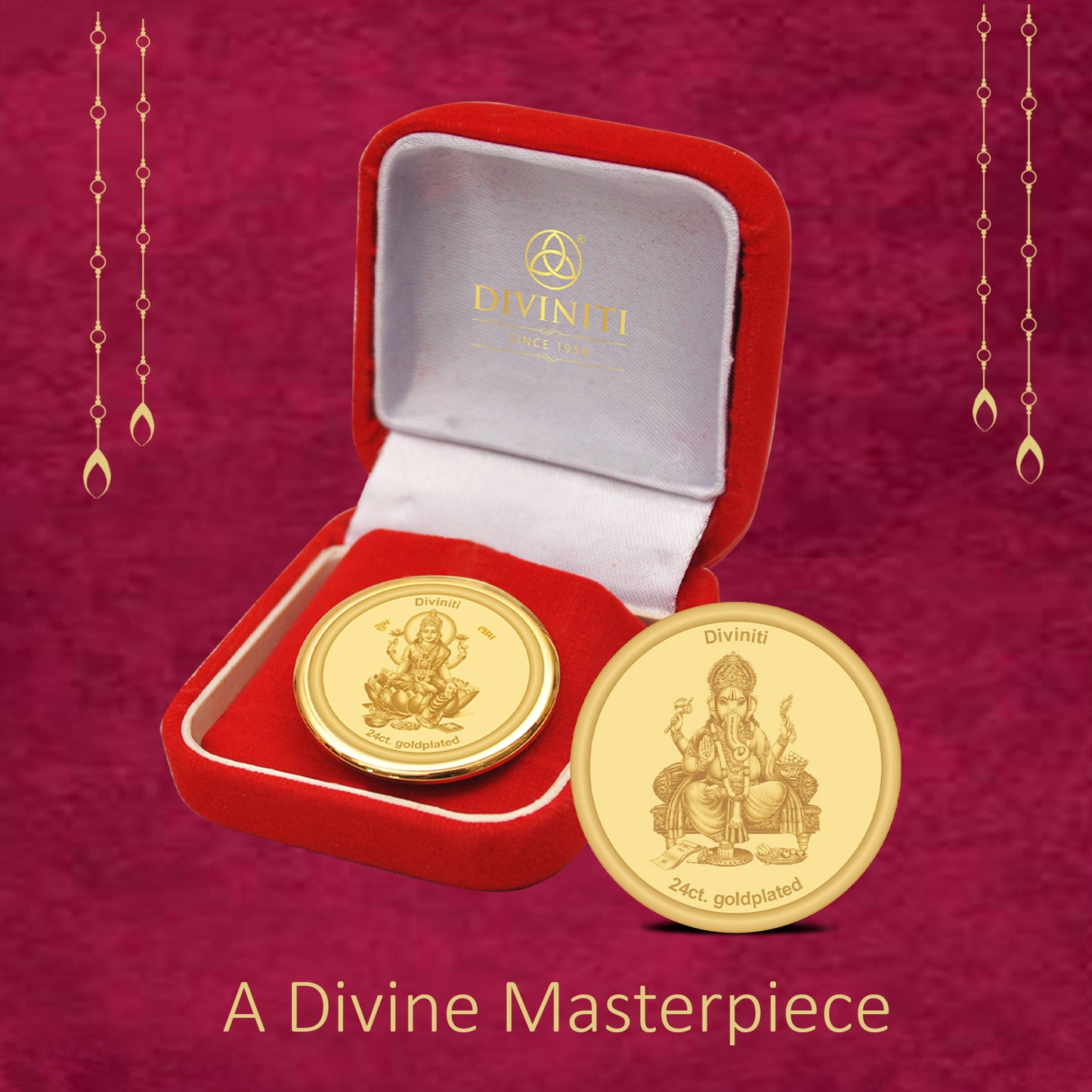 DIVINITI 24K Gold Plated Lakshmi Ganesha Coin 22MM For Wedding Gift