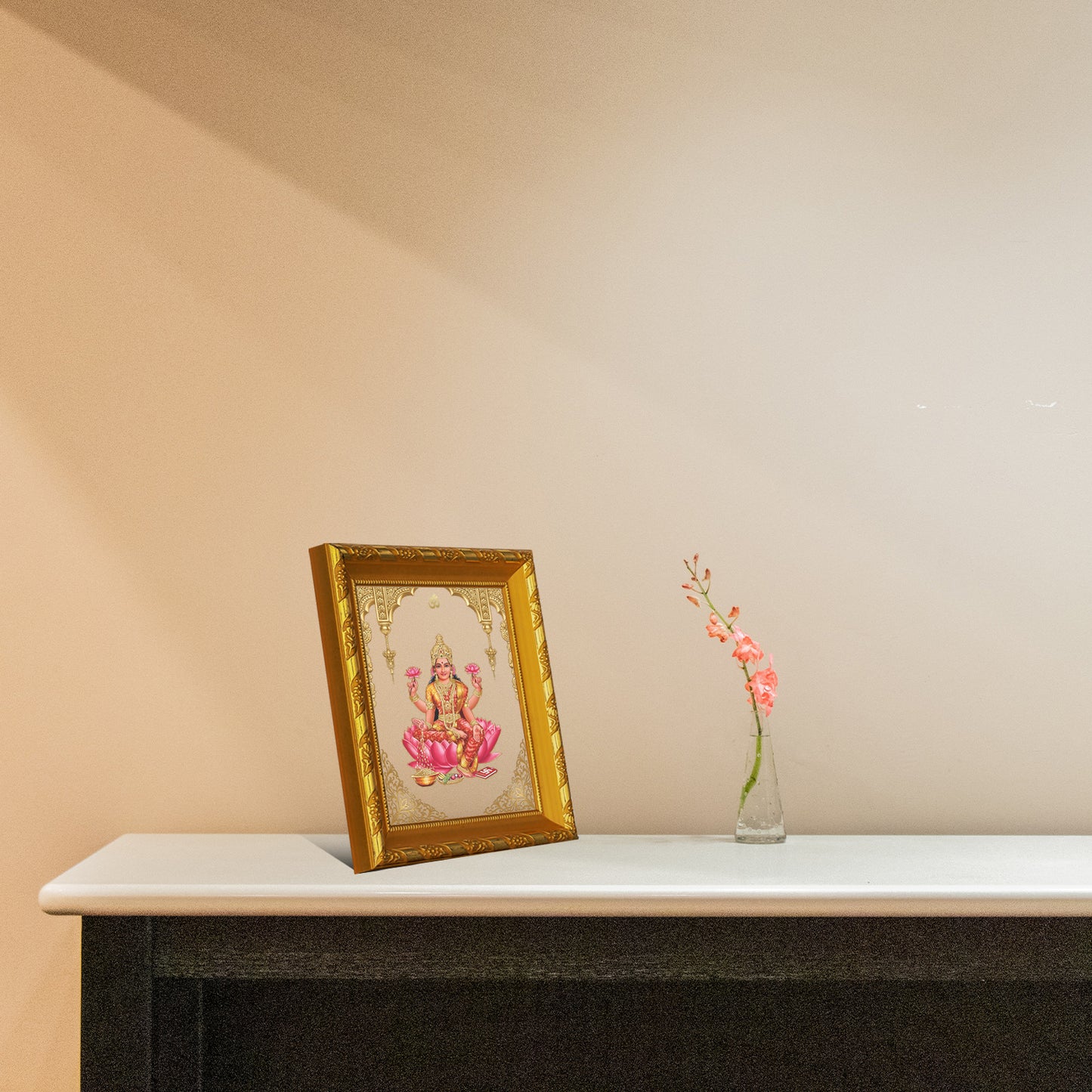 DIVINITI 24K Gold Plated Foil Laxmi Mata Photo Frame for Home & Office Decor, Table DG 103 Size 1 (15.3x14.9 CM)