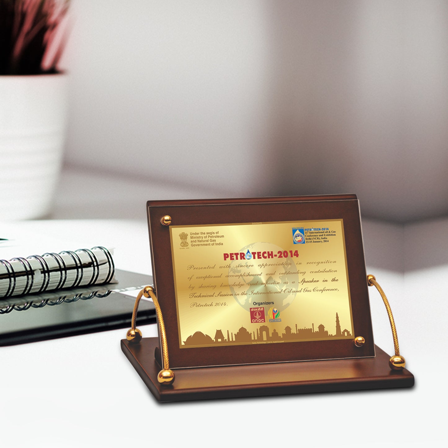Customized MDF Memento With Matter Printed on 24K Gold Plated Foil For Corporate Gifting