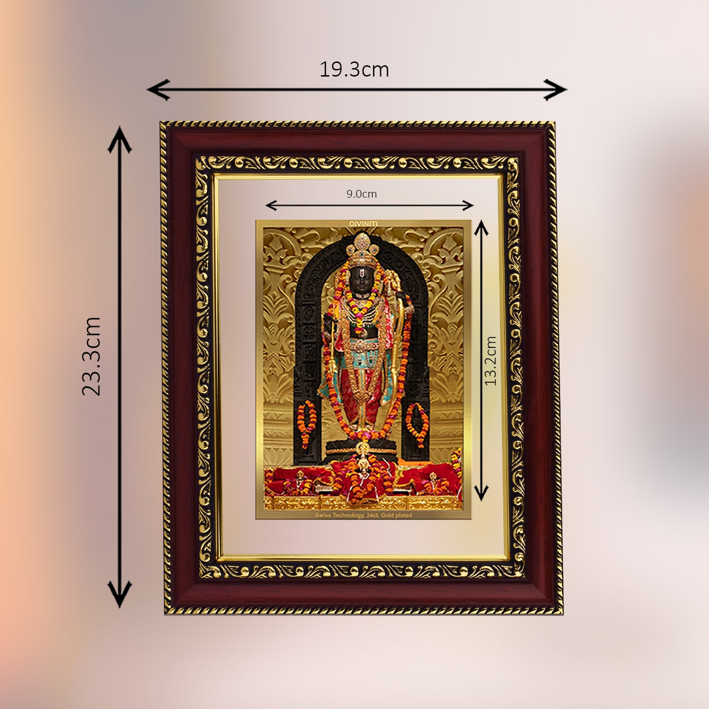 Diviniti 24K Gold Plated Foil Ram Lalla Photo Frame For Home Decor, Table Decor, Wall Hanging, Puja Room & Gift (20.8x16.7 CM)