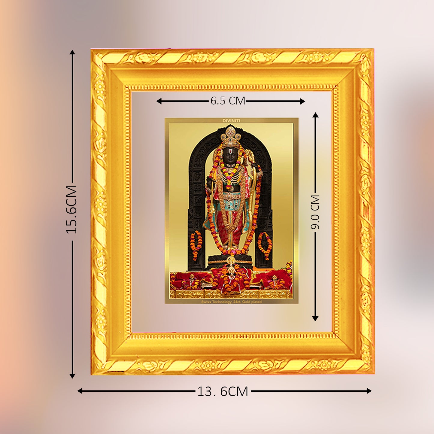 DIVINITI 24K Gold Plated Foil Ram Lalla Photo Frame for Home & Office Decor, Table Top, Wall Decor, Puja Room & Gift DG 103 Size 1 (15.3x14.9 CM)