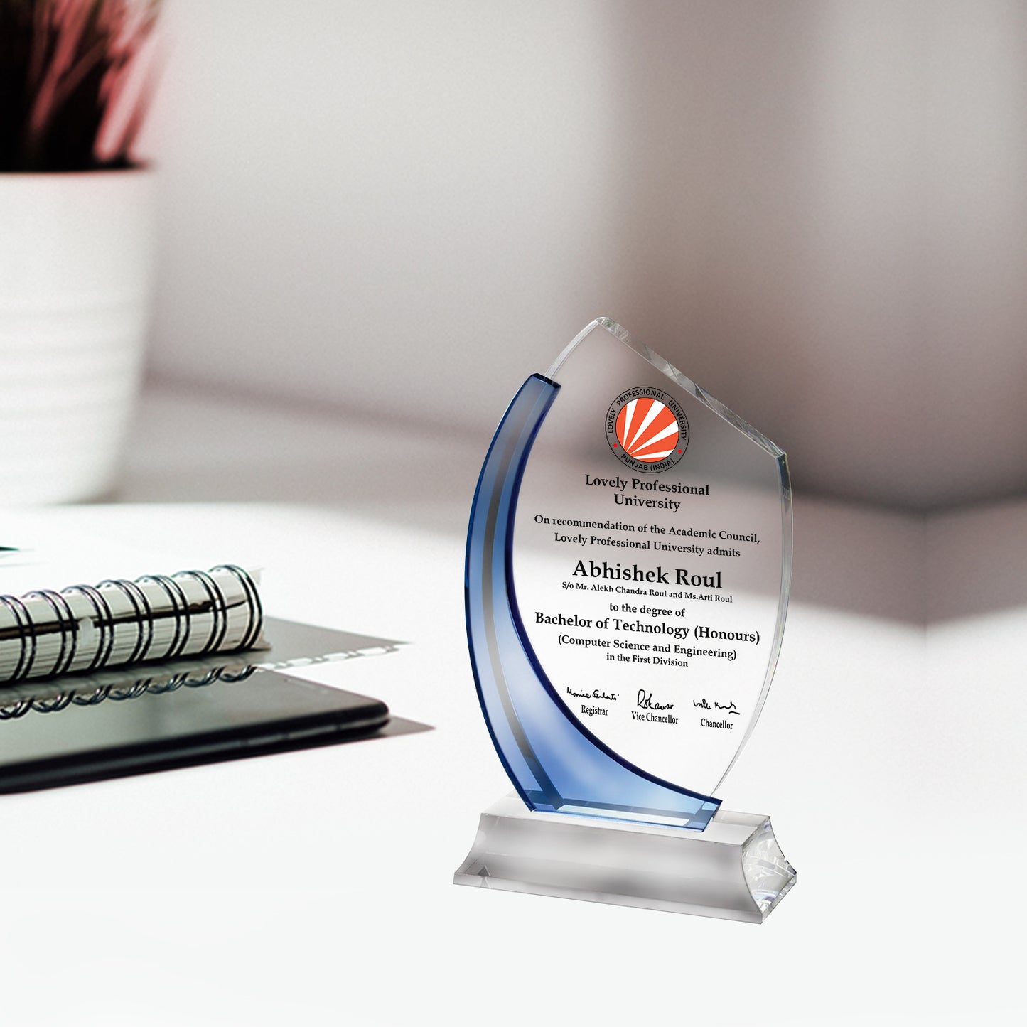 Customized Crystal Trophy with Matter Printed For Corporate Gifting