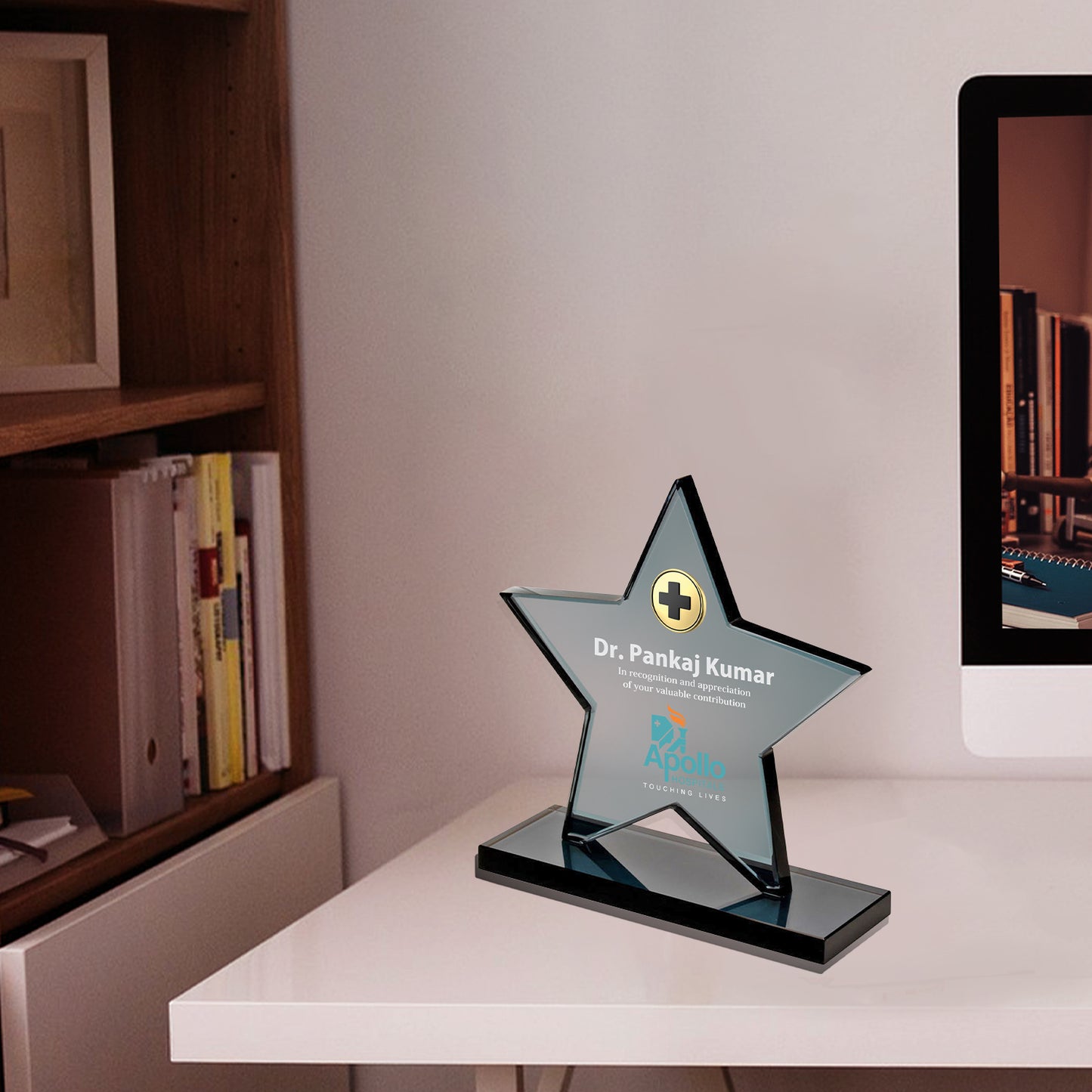 Customized Acrylic Trophy with Matter Printed For Corporate Gifting