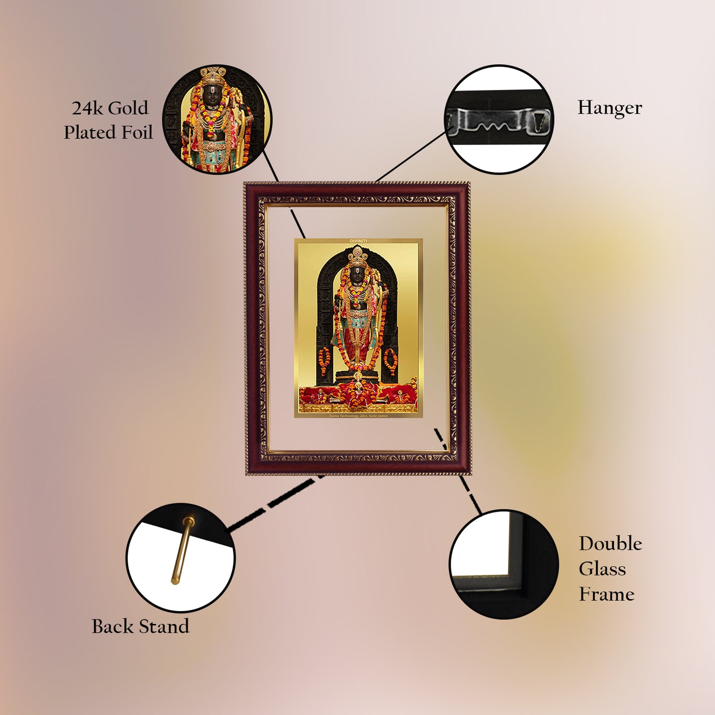 Diviniti 24K Gold Plated Foil Ram Lalla Photo Frame For Home Decor, Wall Hanging, Table Top, Puja Room & Gift DG105S3 (27.6X35.4 CM)