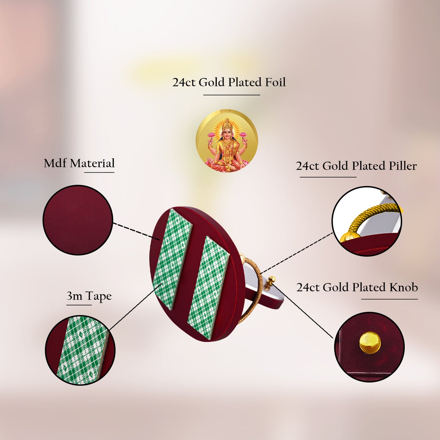 Diviniti 24K Gold Plated Foil Laxmi Mata Frame for Car Dashboard, Home Decor, Table & Office (8 x 9 CM)