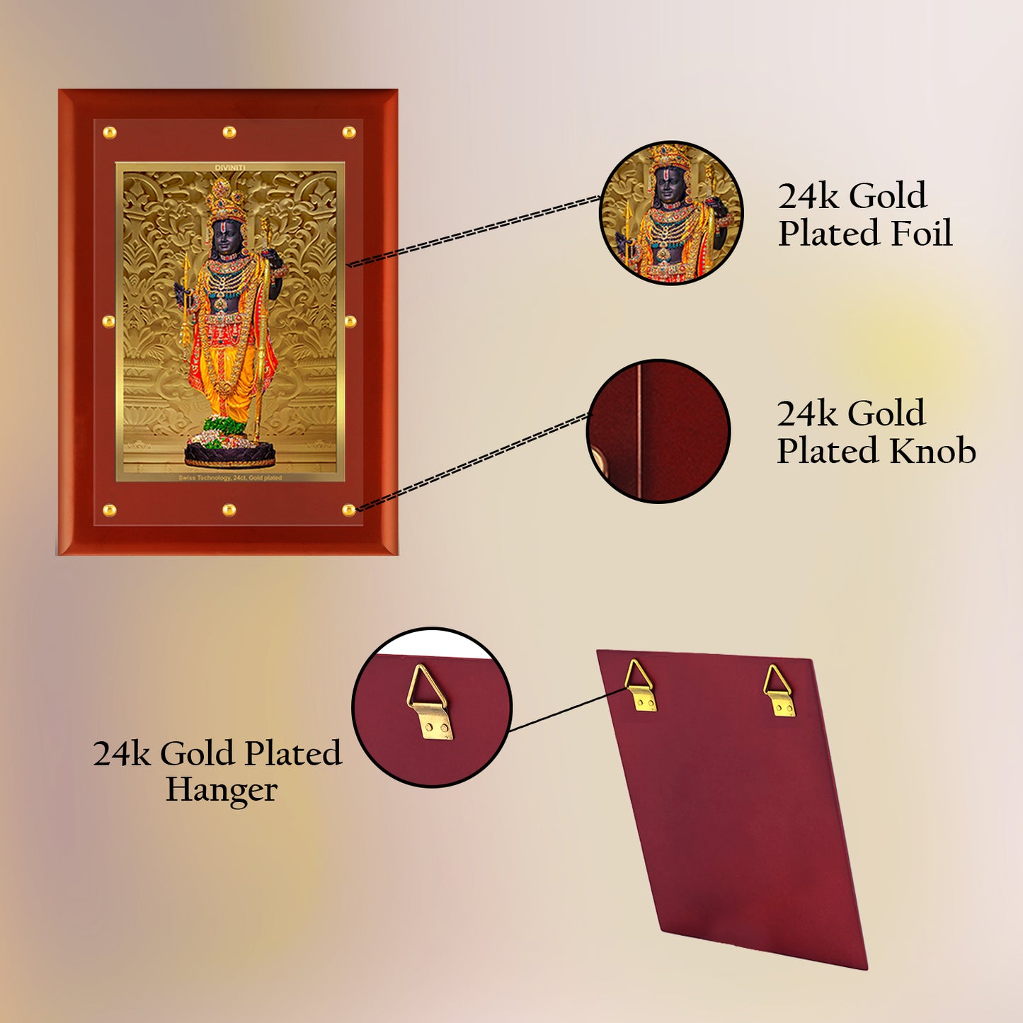 Diviniti 24K Gold Plated Foil Ram Lalla Photo Frame For Home Decor Showpiece, Wall Decor, Puja Room & Gift (56 CM X 71 CM)