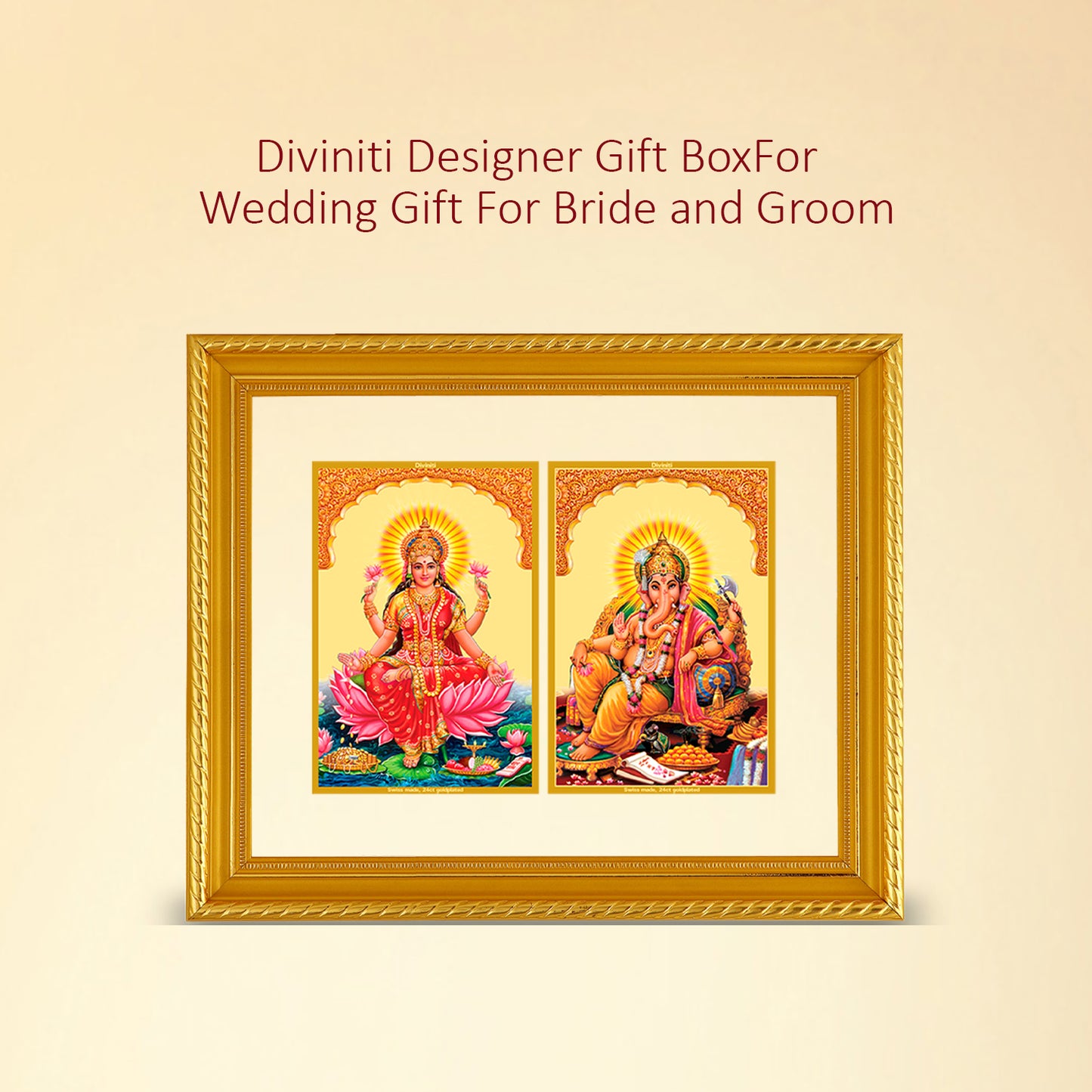 DIVINITI 24K Gold Plated Foil Lakshmi Ganesha Lakshmi Photo Frame Idol for Prayer, Home Decor, Wall Hanging, Premium Gift|DG101 Size 2 (18.4x22.6 CM)