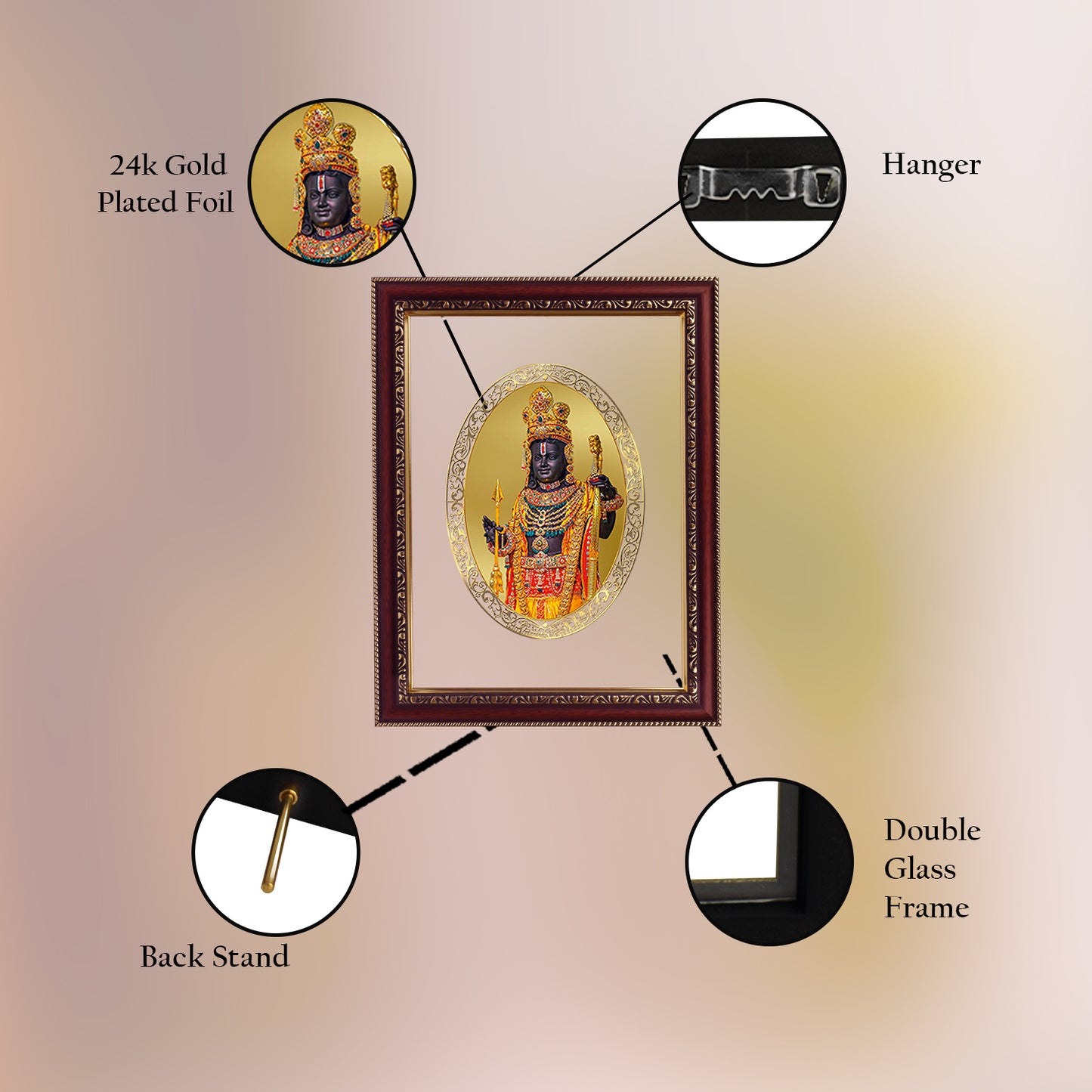 Diviniti 24K Gold Plated Foil Ram Lalla Photo Frame For Home Decor, Wall Hanging, Table Top, Puja Room & Gift DG105S3 (27.6X35.4 CM)