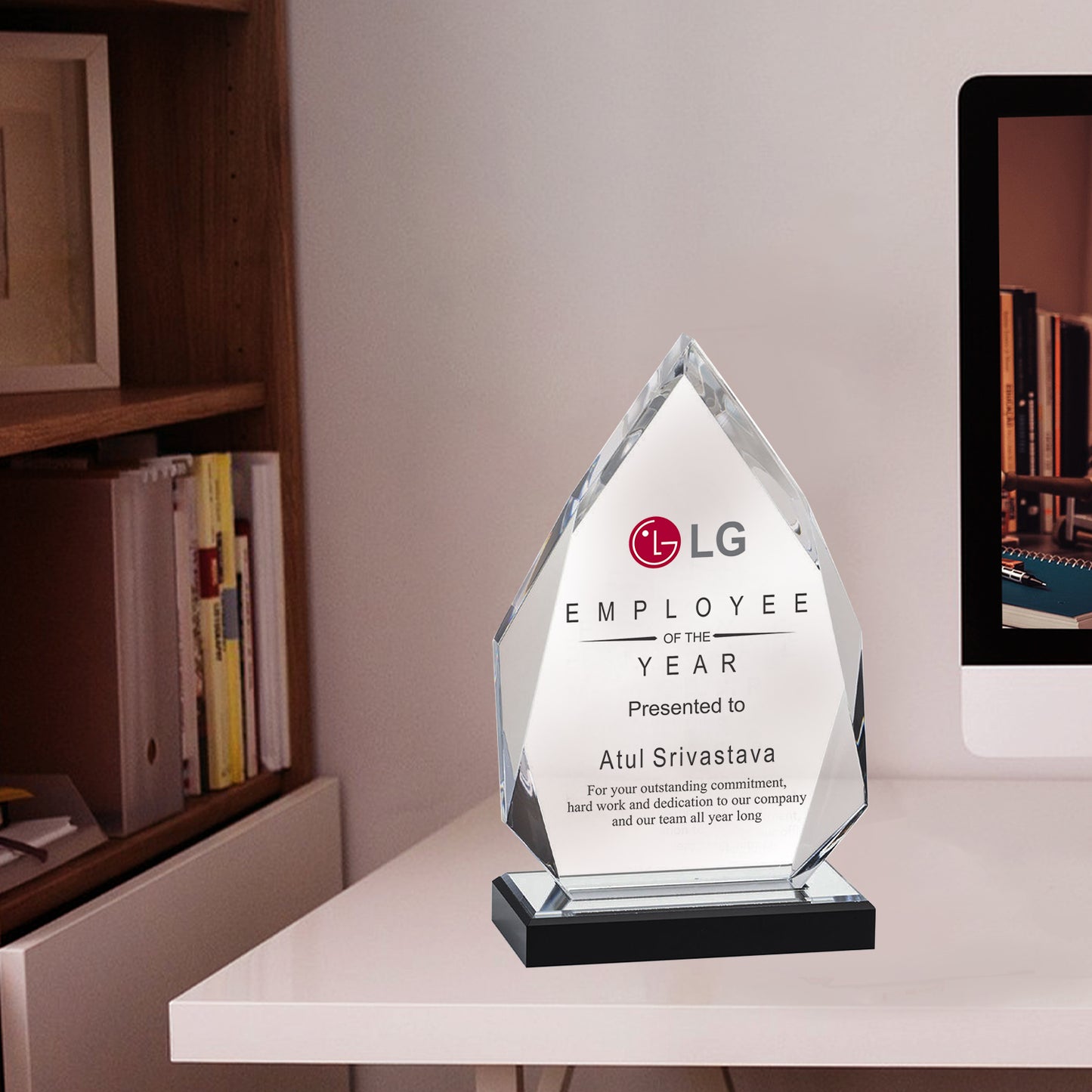 Customized Crystal Trophy with Matter Printed For Corporate Gifting