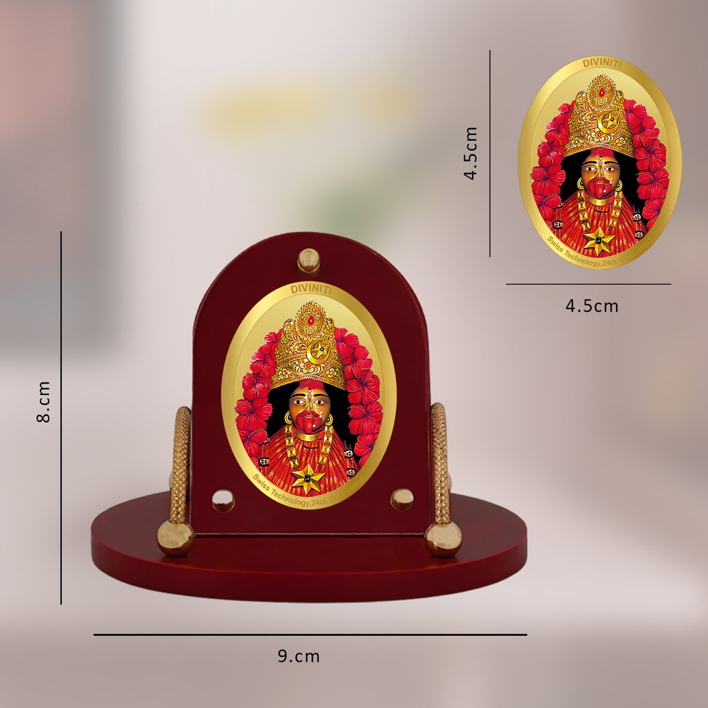 Diviniti 24K Gold Plated Foil Tara Maa Frame for Car Dashboard, Home Decor, Table & Office (8 CM x 9 CM)