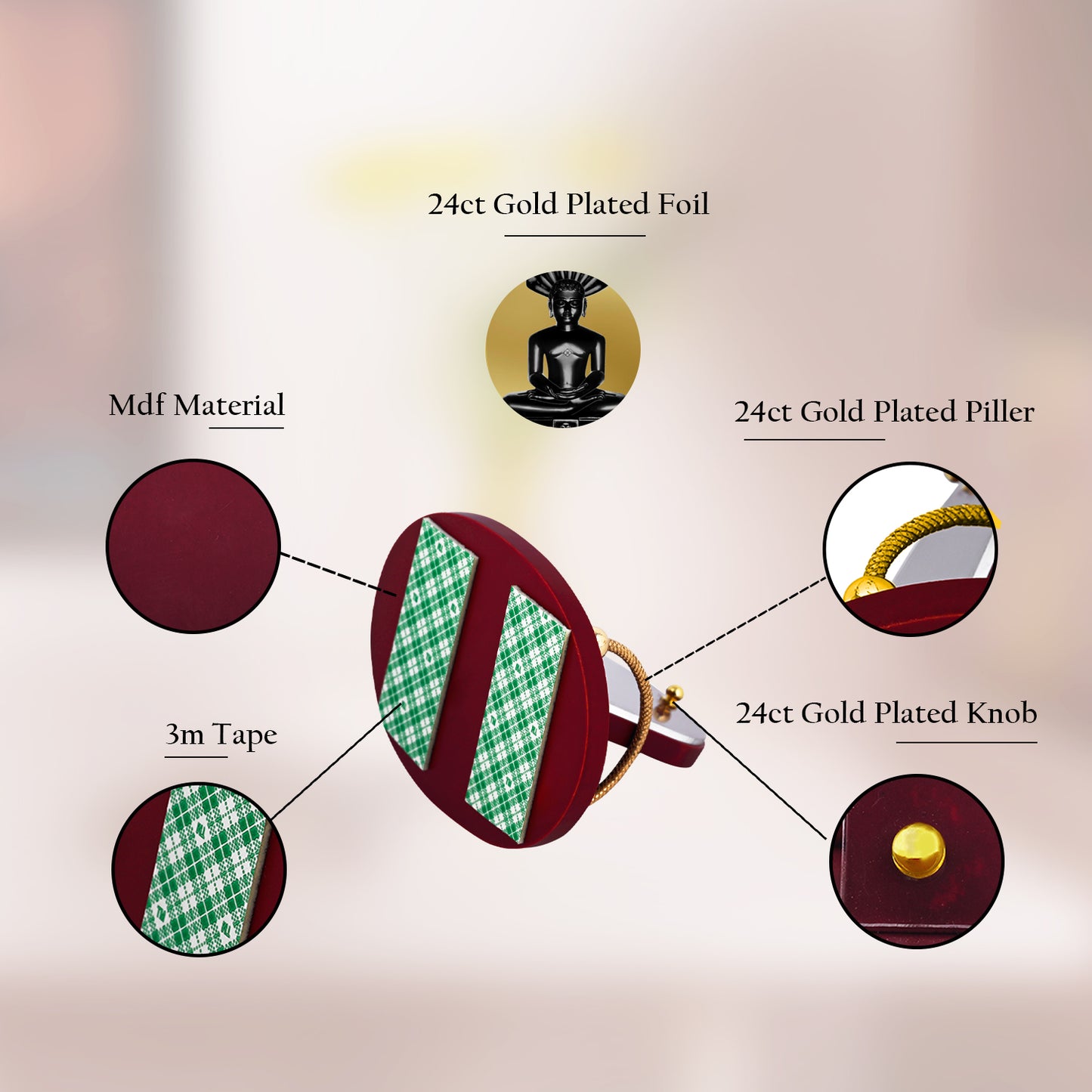 Diviniti 24K Gold Plated Foil Parshvanatha Frame for Car Dashboard, Home Decor, Table & Office (8 CM x 9 CM)