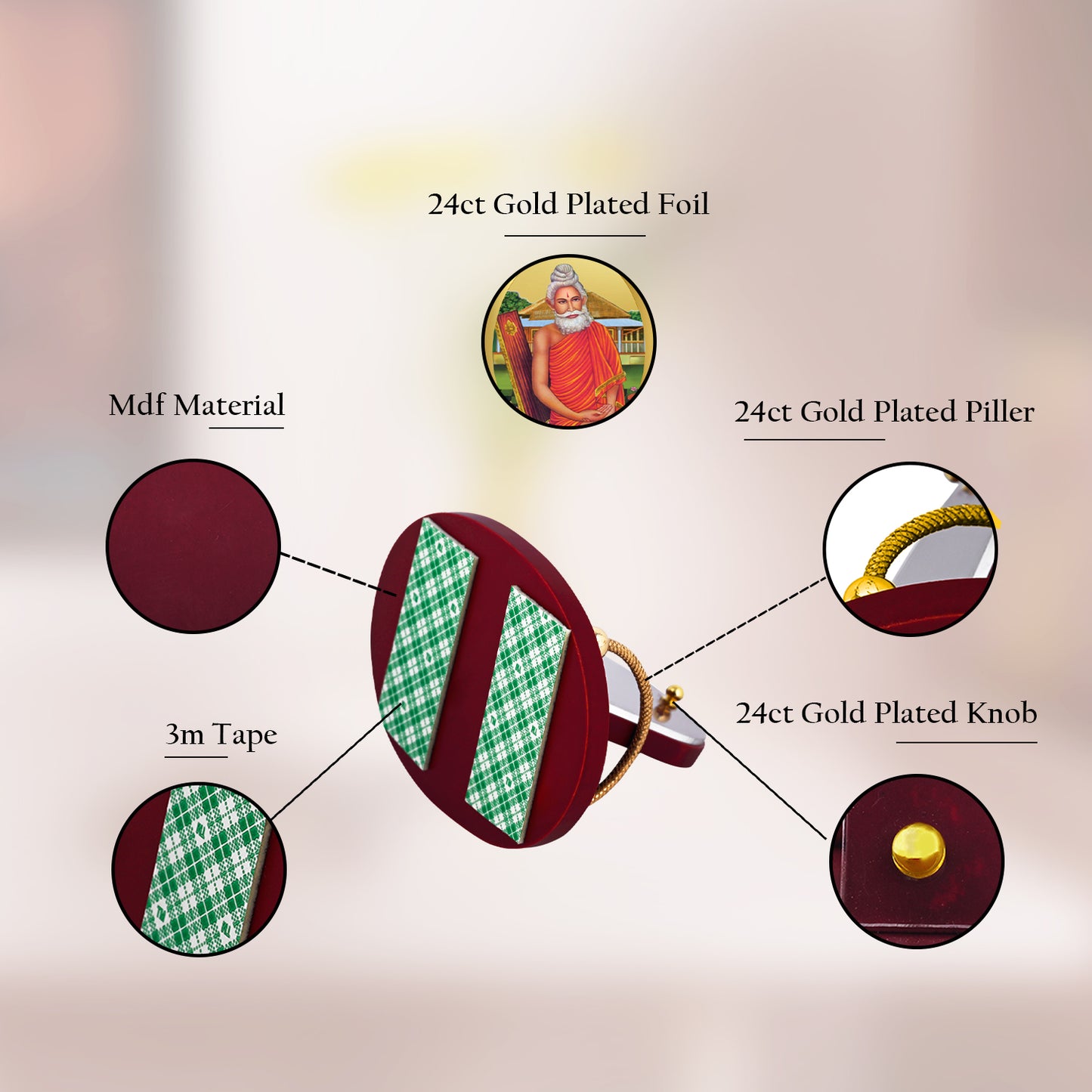 Diviniti 24K Gold Plated Foil Baba Lokenath Frame for Car Dashboard, Home Decor, Table & Office (8 CM x 9 CM)