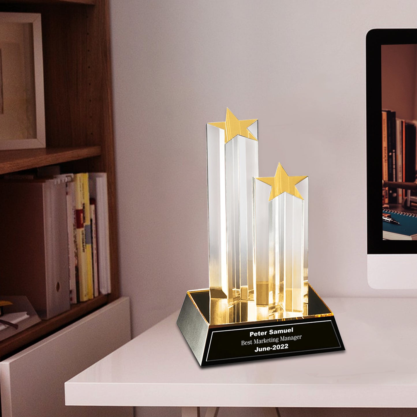Customized Crystal Trophy with Matter Printed For Corporate Gifting