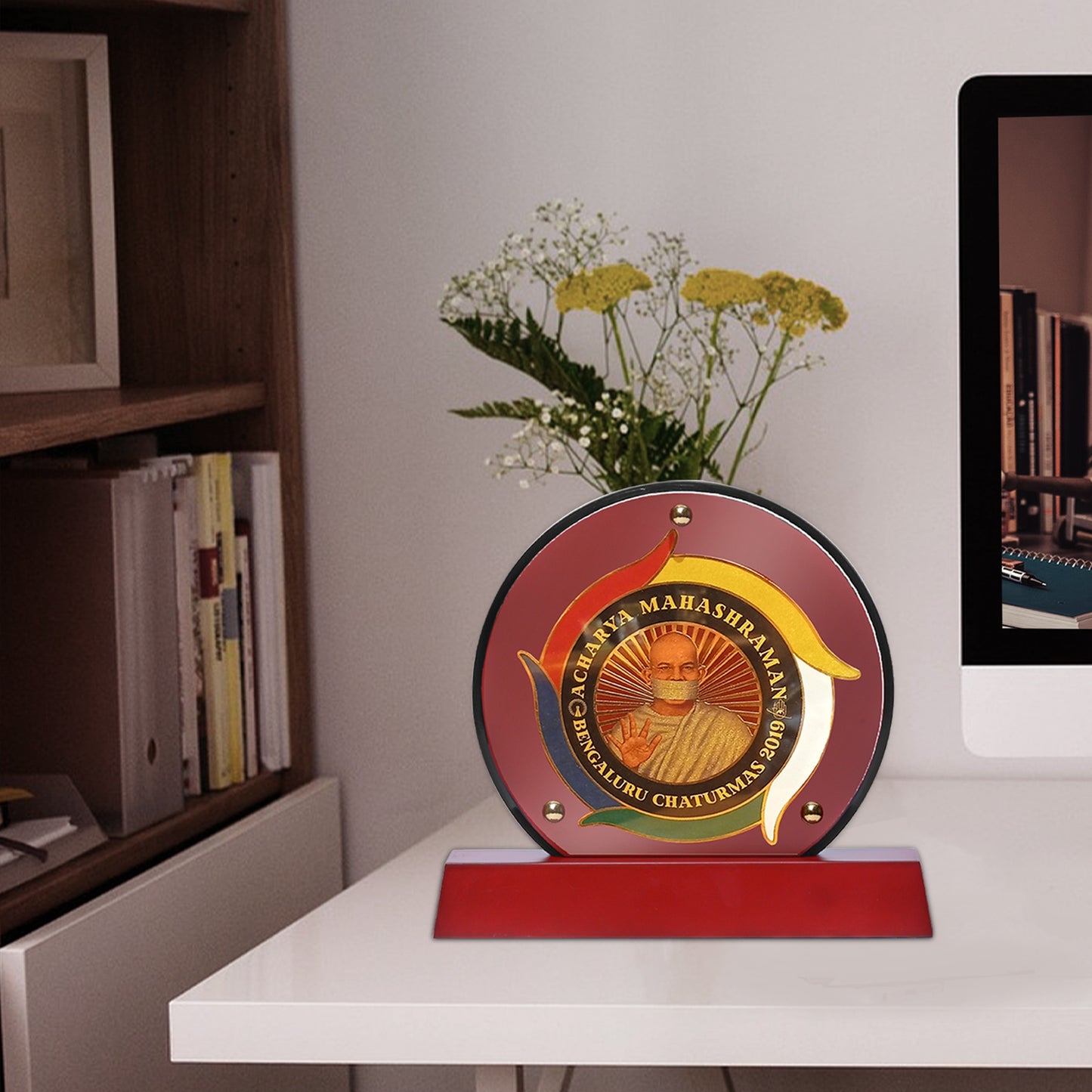 Customized MDF Memento With Matter Printed on 24K Gold Plated Foil For Corporate Gifting (17X18 CM)