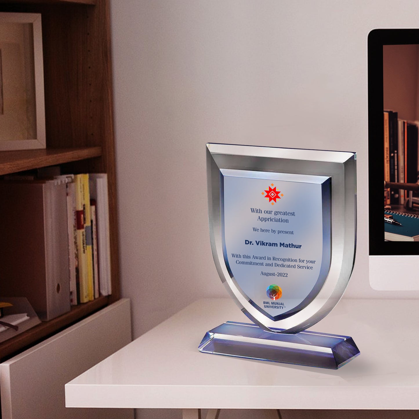 Customized Crystal Trophy with Matter Printed For Corporate Gifting