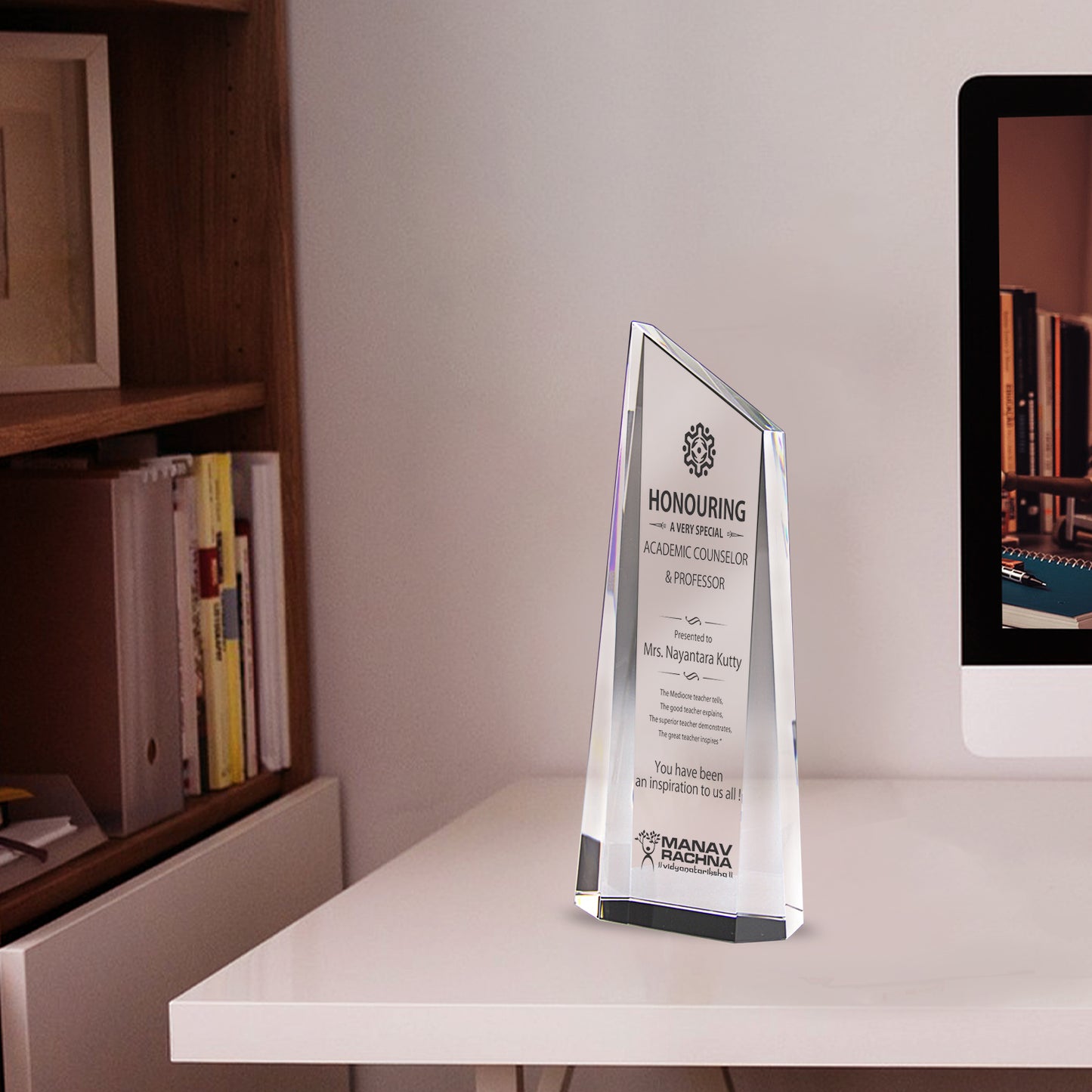 Customized Crystal Trophy with Matter Printed For Corporate Gifting