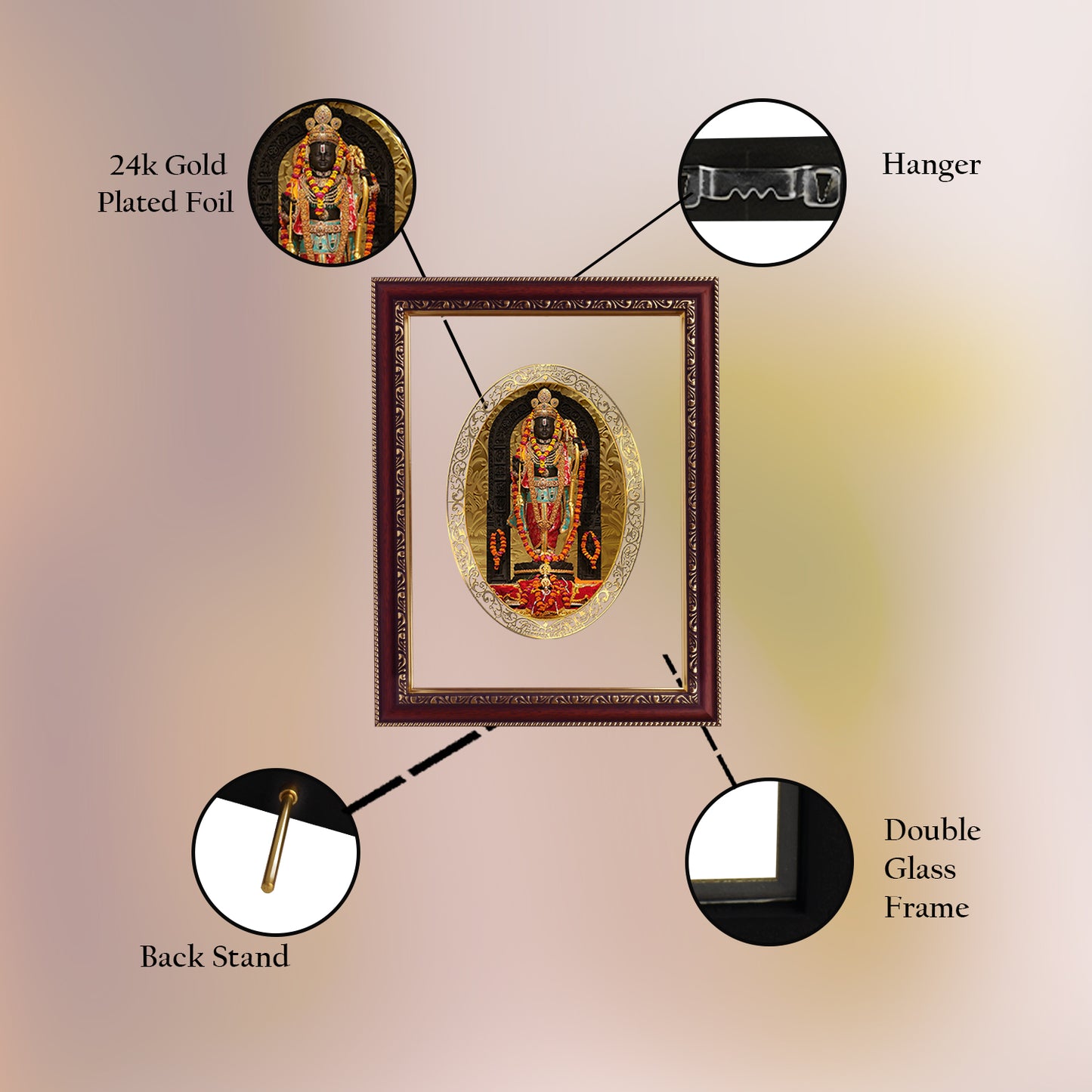Diviniti 24K Gold Plated Foil Ram Lalla Photo Frame For Home Decor, Wall Hanging, Table Top, Puja Room & Gift DG105S3 (27.6X35.4 CM)