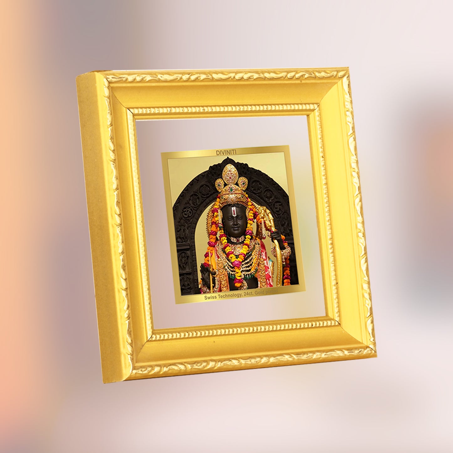 DIVINITI 24K Gold Plated Lord Ram Lalla Elegant Wall Photo Frame Idol for Table Top, Home & Office Decor, Puja Room, Gifts|DG101S1A (10x10 CM)
