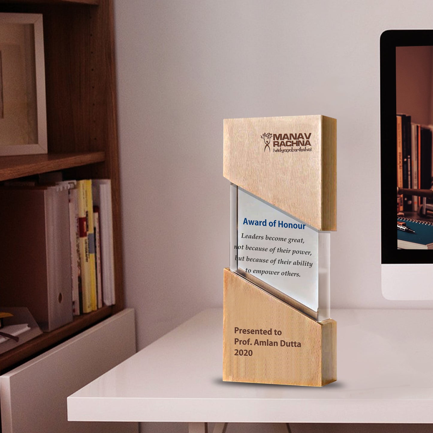 Customized Base Acrylic Trophy with Printed Matter For Corporate Gifting